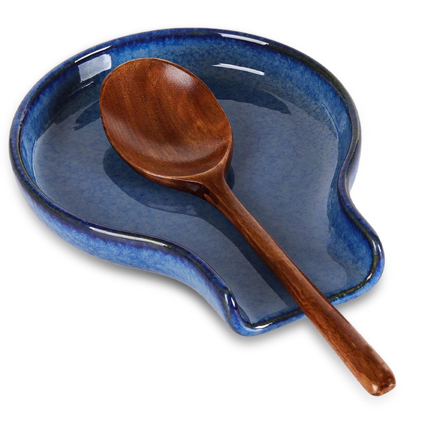 Spoon Rest - HAPPY KIT Blue Spoon Rest for Stove Top for Cooking Spoons Spatula Kitchen Decor Ceramic Spoon Holder for Kitchen Counter with Gift Box Ready