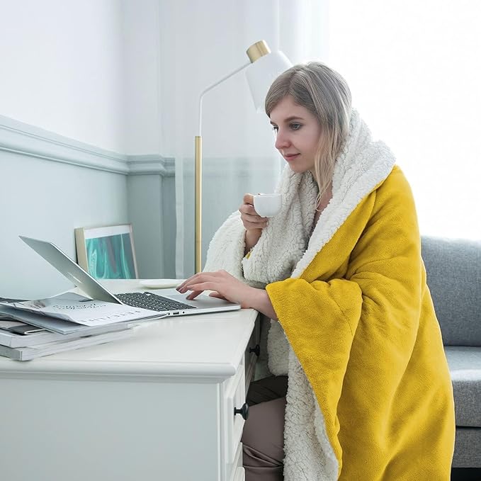 IR Imperial Rooms Sherpa Fleece Throw Blanket Twin Size for Couch - Thick and Warm Fluffy Blankets for Winter, Soft and Fuzzy Twin Blanket for Bed, Yellow, 60x80 Inches