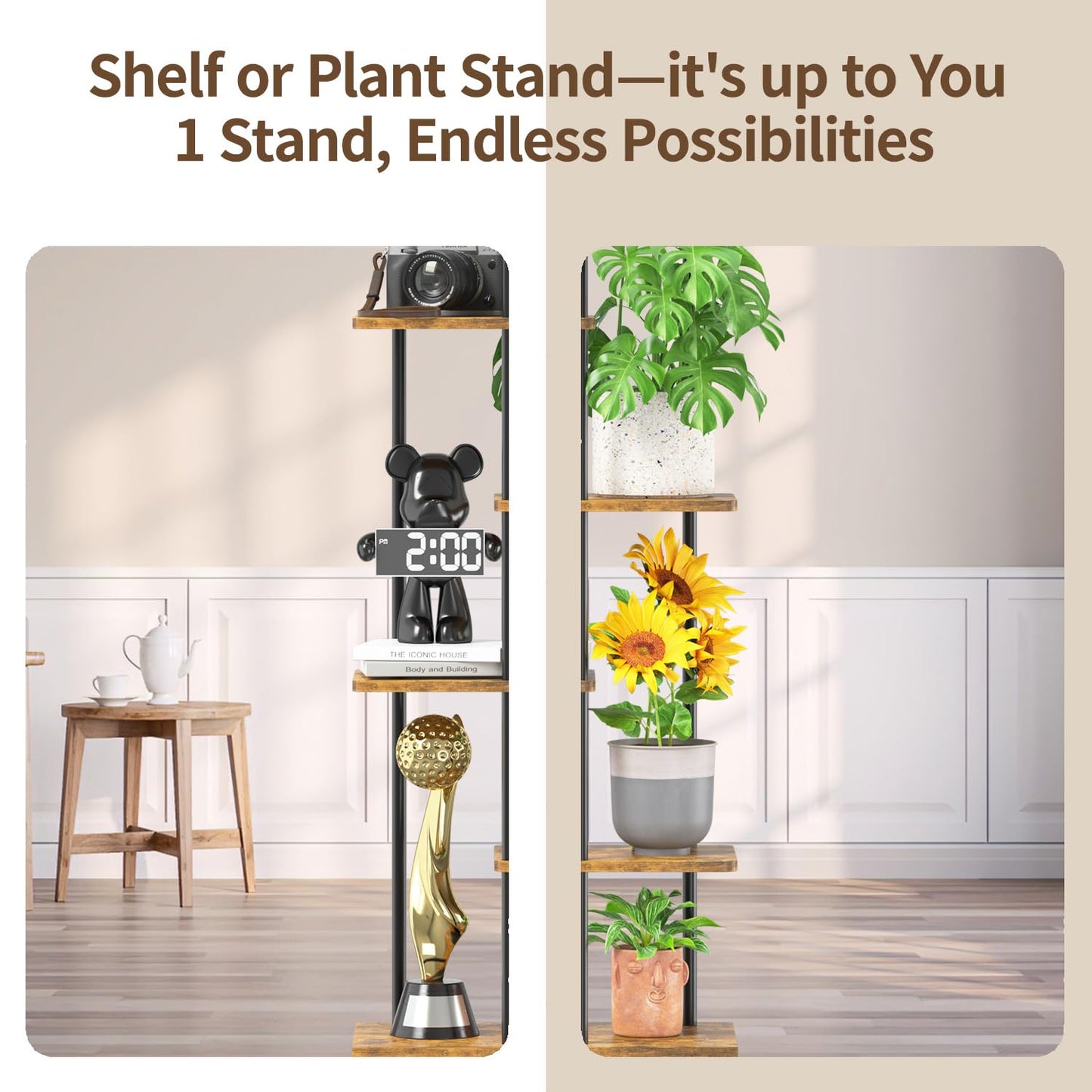 LASZOLA Black 5 Tiered Wood Plant Stand Indoor for Larger Heavy Duty Planter, Sturdy Multi Level Vertical Flowers Racks for Narrow Inside Floor, Decorate Shelving for Hold House Tree, Space Saving
