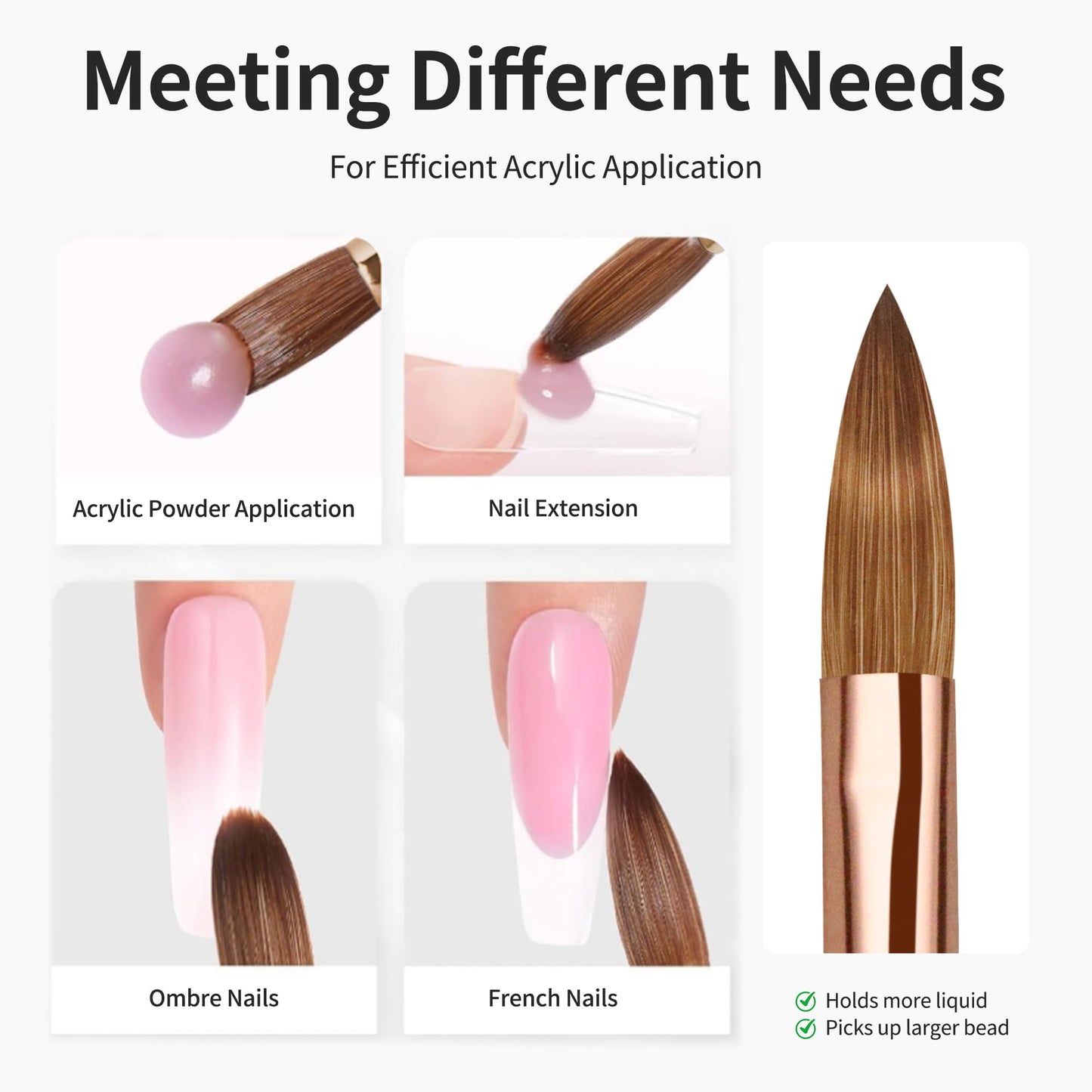 varnishea Pure Kolinsky Hair Acrylic Nail Brush Solid Wood Handle Professional Manicure Brushes for Powder Nail Acrylic Application - Salon & DIY Nail Art Essentials - Size 14, 1.0 Count