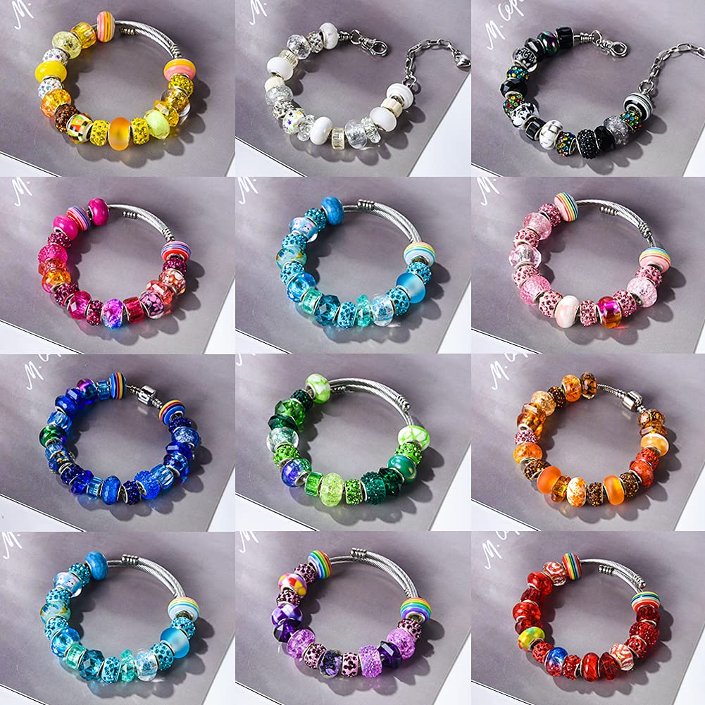 Aipridy 200 Pieces Assortment European Large Hole Beads Spacer Beads Rhinestone Craft Beads for DIY Charms Bracelet Jewelry Making (Rainbow)