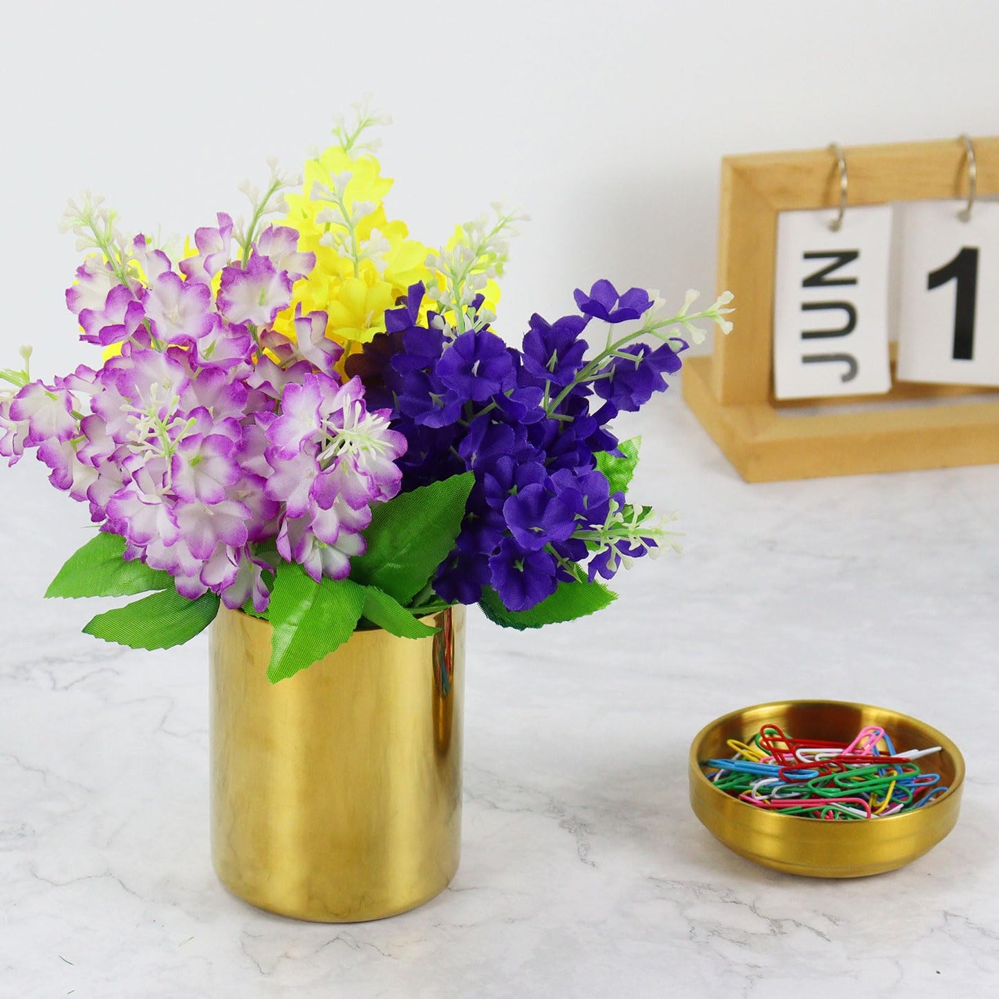 MultiBey 2 Pcs Gold Desk Organizer Set, Luxury Paper Clip Holder & Pencil Holder Cup for Office Supplies, Metal Makeup Brush Holder, Decorative Desktop Accessories (Gold)