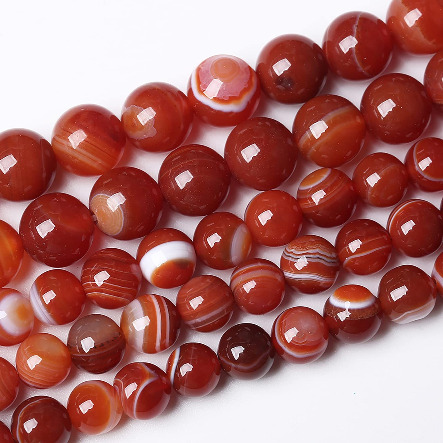 46PCS 8mm Natural Red Striped Agate Beads Round Loose Gemstone Beads for Jewelry Making DIY Bracelet Necklace 15 Inch,Energy Stone Healing Power