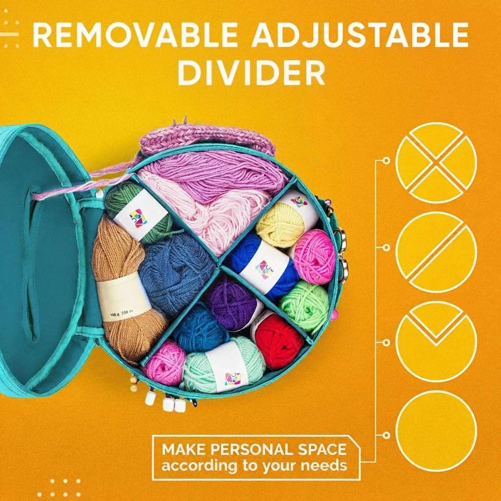 CRAFTISS Knitting Bag Yarn Storage - Mothers Day Gift - Durable Canvas Yarn Holder for Crochet Accessories - Organizer Crochet Bag with Knitting Accessories Case (Turquoise)