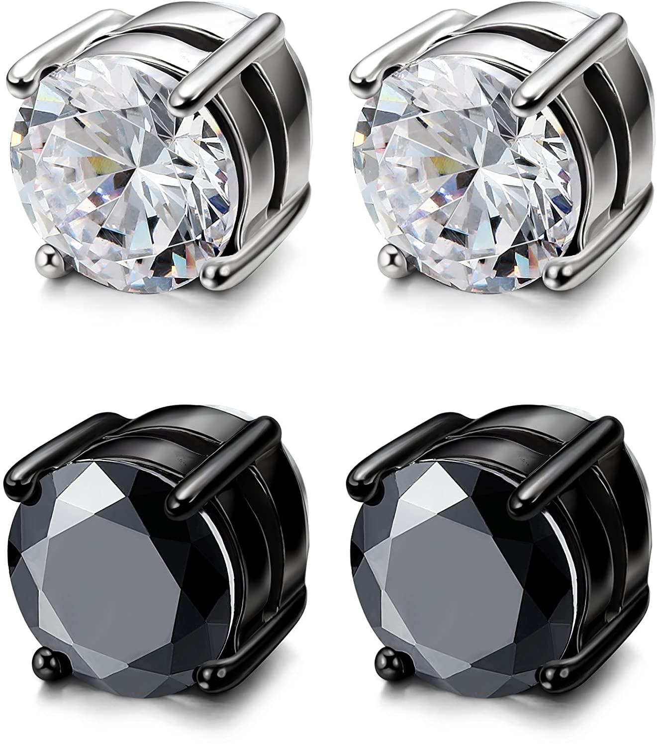 YZstyle 2 Pairs Stainless Steel Magnetic Stud Earrings for Men Women Non-piercing CZ Clip on CZ Earrings Hypoallergenic(Black + Silver)6MM-8MM (8MMBlack + Silver)