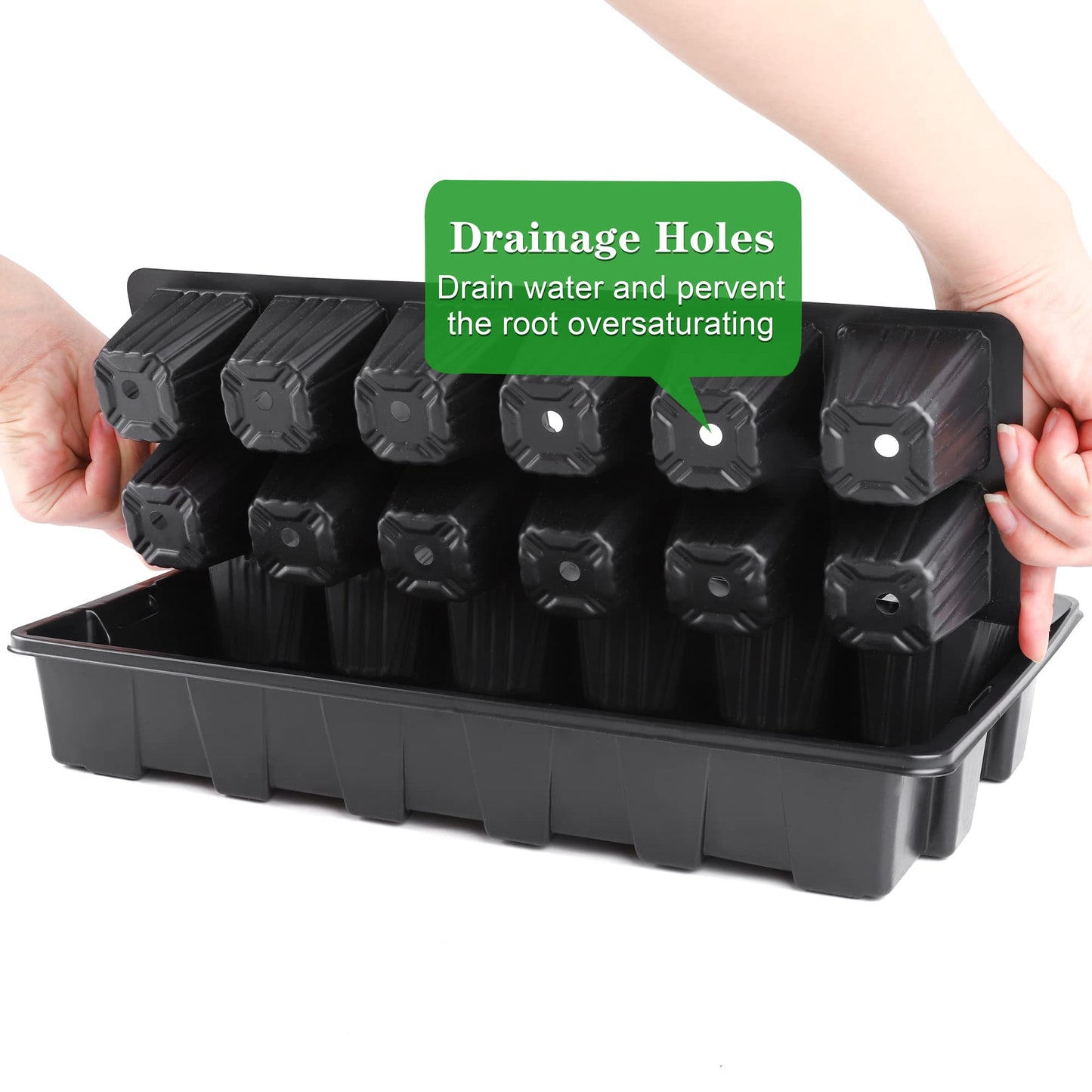 Hahood 4 Pack 24-Cells Seed Starter Tray Kit Germination Tray with Humidity Dome and Base, Plant Growing Kit Germination Starter Including Peat Pellets, Plant Labels, Tool for Indoor Outdoor, Black