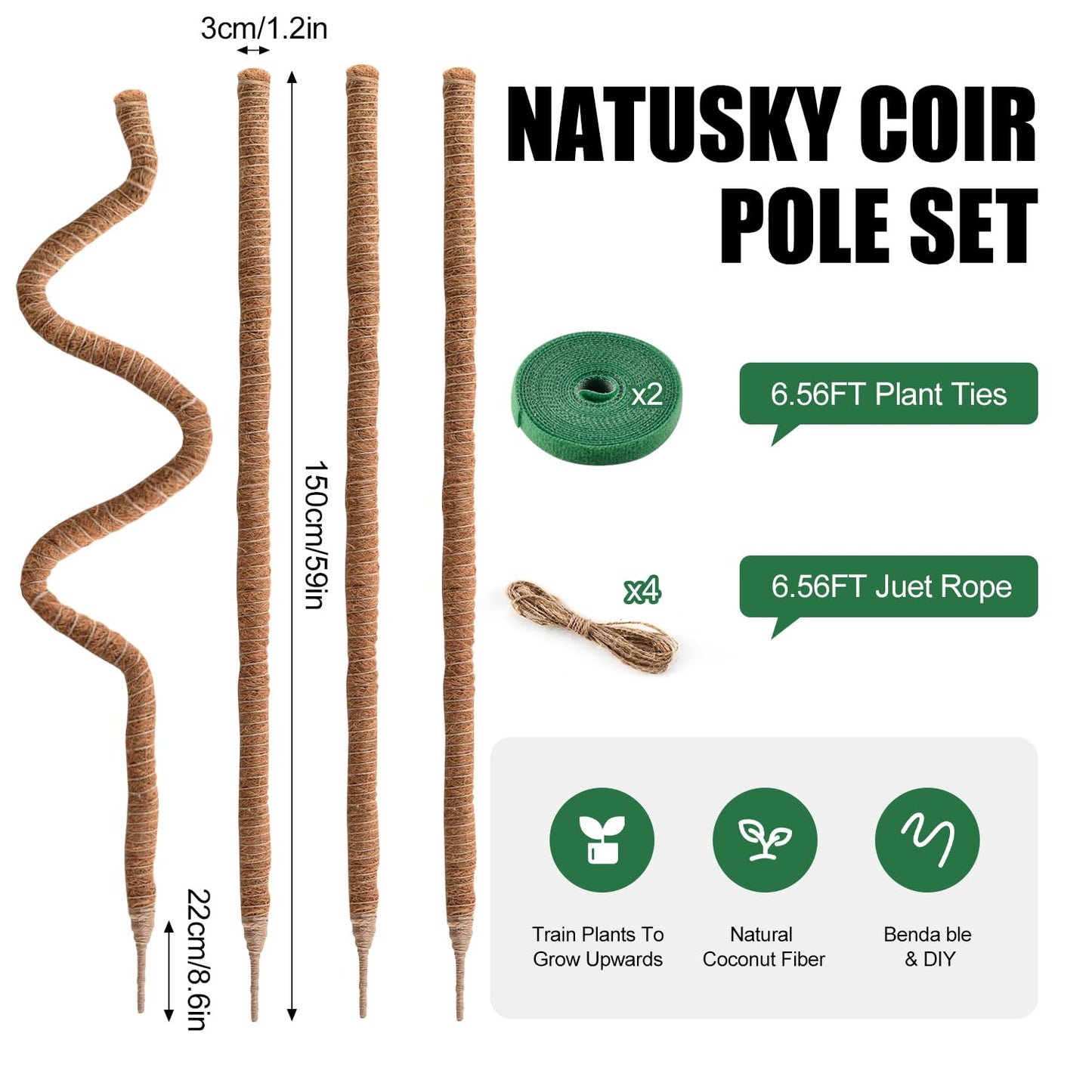 4 Pack Moss Pole 63 Inch Monstera Plant Support Moss Poles Bendable for Climbing Plants Longer Coco Coir Sticks Support Stakes Tall for Indoor Creeper DIY Shape Plants Grow Upwards