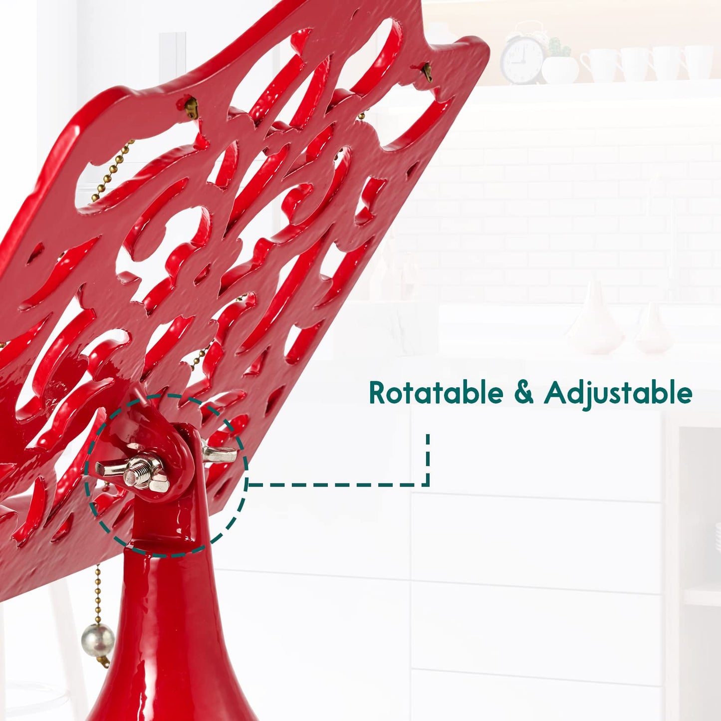 JOGREFUL Adjustable Cookbook Stand, Cast Iron Heavy-Duty Recipe Book Holder, Kitchen Vintage Recipe Book Holder, Reading Rest Holder for Easel/Counter/Books/Magazine/iPad/Bible, Classic Red