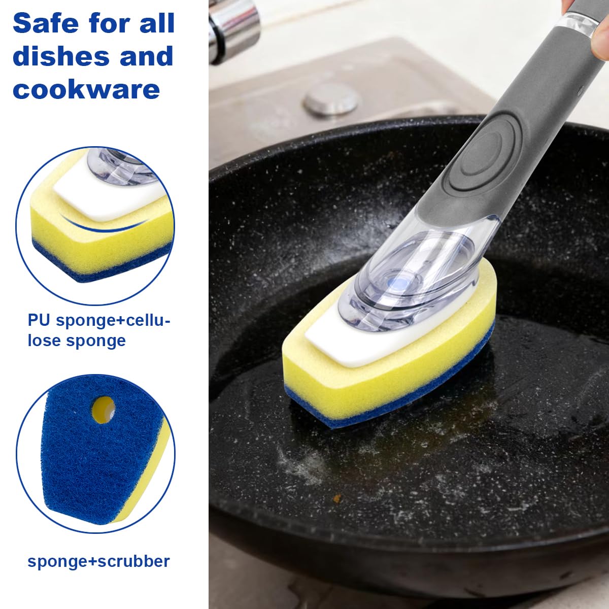 CELOX Non-Scratch Dishwashing Scrubber with Soap Dispenser, Dish Wand for Cleaning Kitchen