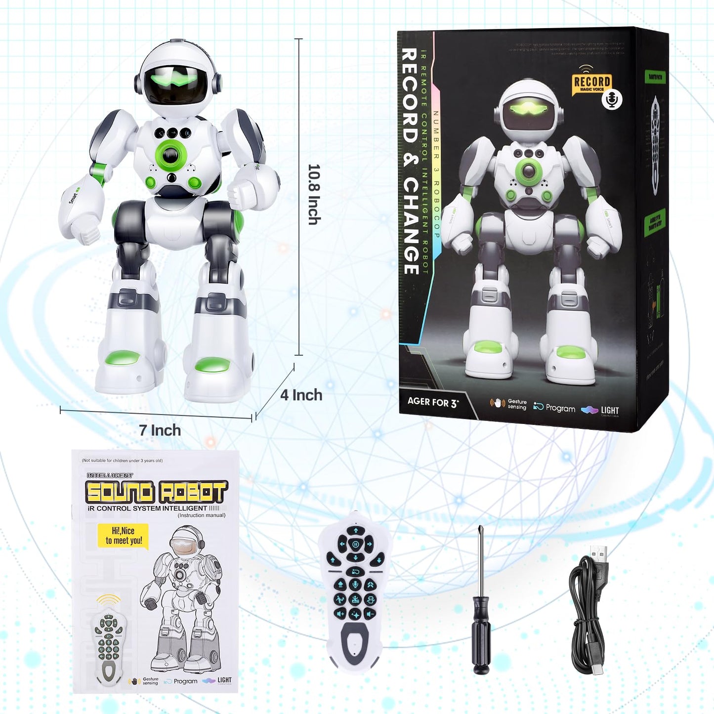 Zreswap Robot Toys Gift for Kids: Remote Control Robot Programmable with Record Voice Music Dancing Gesture Control, for Toddler Boys and Girls