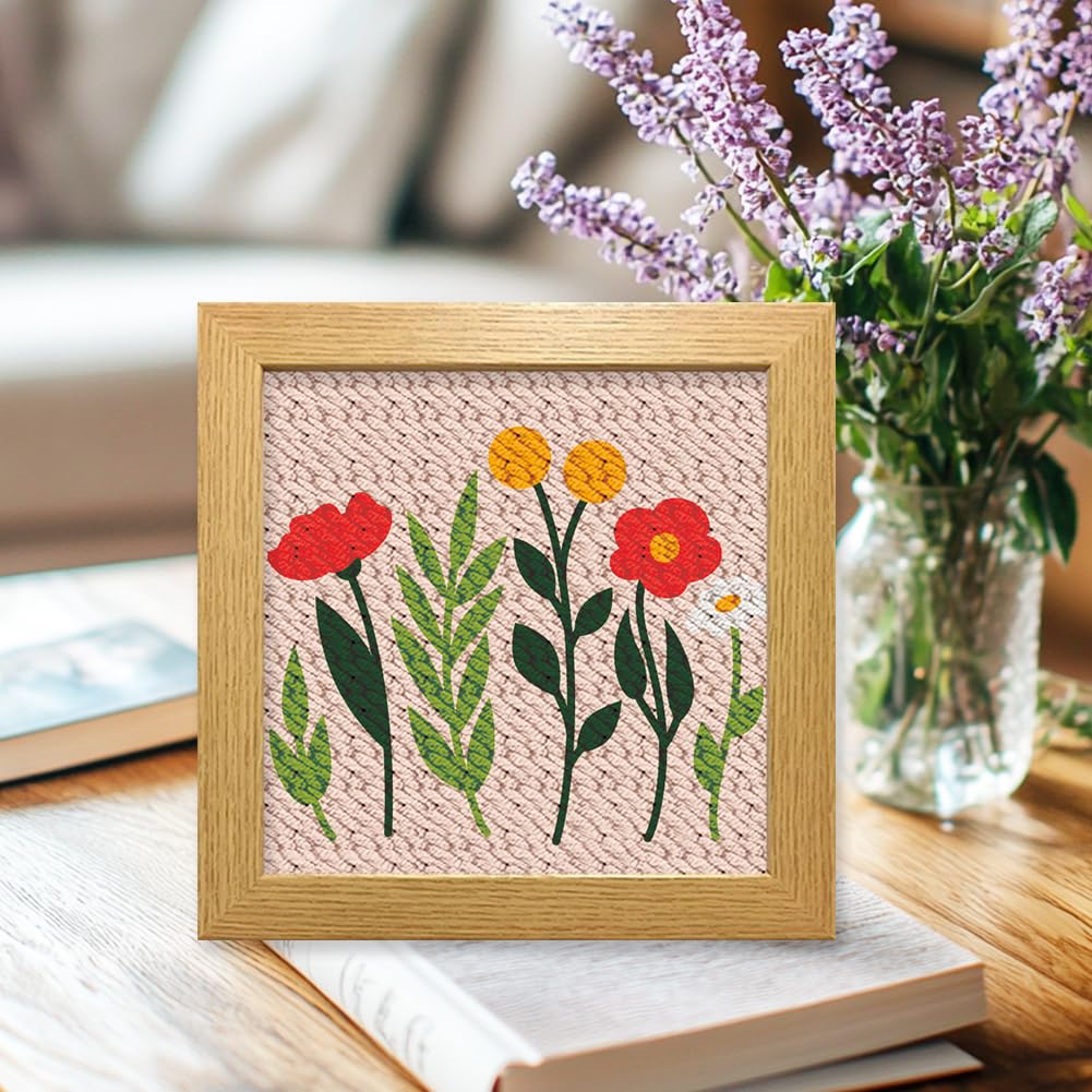 ORIGACH 2 Set Embroidery Punch Needle Kit with Frame, Wildflower Needle Punching Kit with Patterns, Threads, Tools & Instructions for Beginners & Adults, DIY Wall Hanging Decor