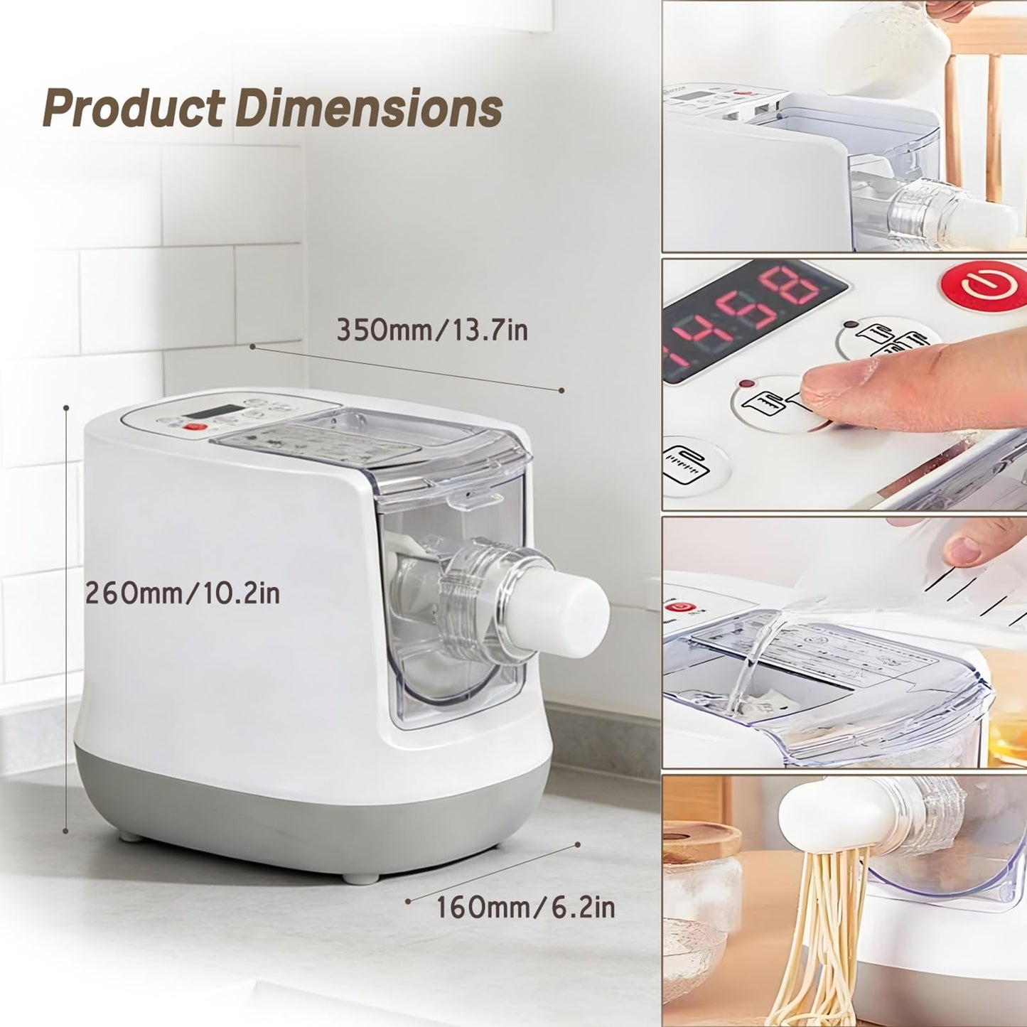 CEUGS Electric Pasta Maker, 260W Automatic Pasta Maker Machine, 500G Flour Capacity Noodle Machine, 12 Types of Noodle Molds, Pasta Making Machine for Spaghetti, Cannelloni, Dumpling and More