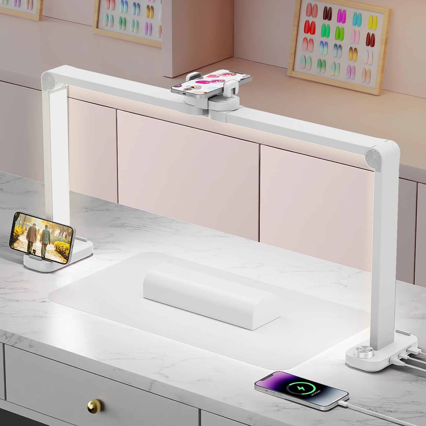 iVict Nail Desk Lamp, 34" Nails Tech Light with Phone Stand, 0-100% Adjustable Brightness, 3000K-6000K Color Temperature Led Desk lamp for Nail, Tattoos, Eyebrows, Beauty