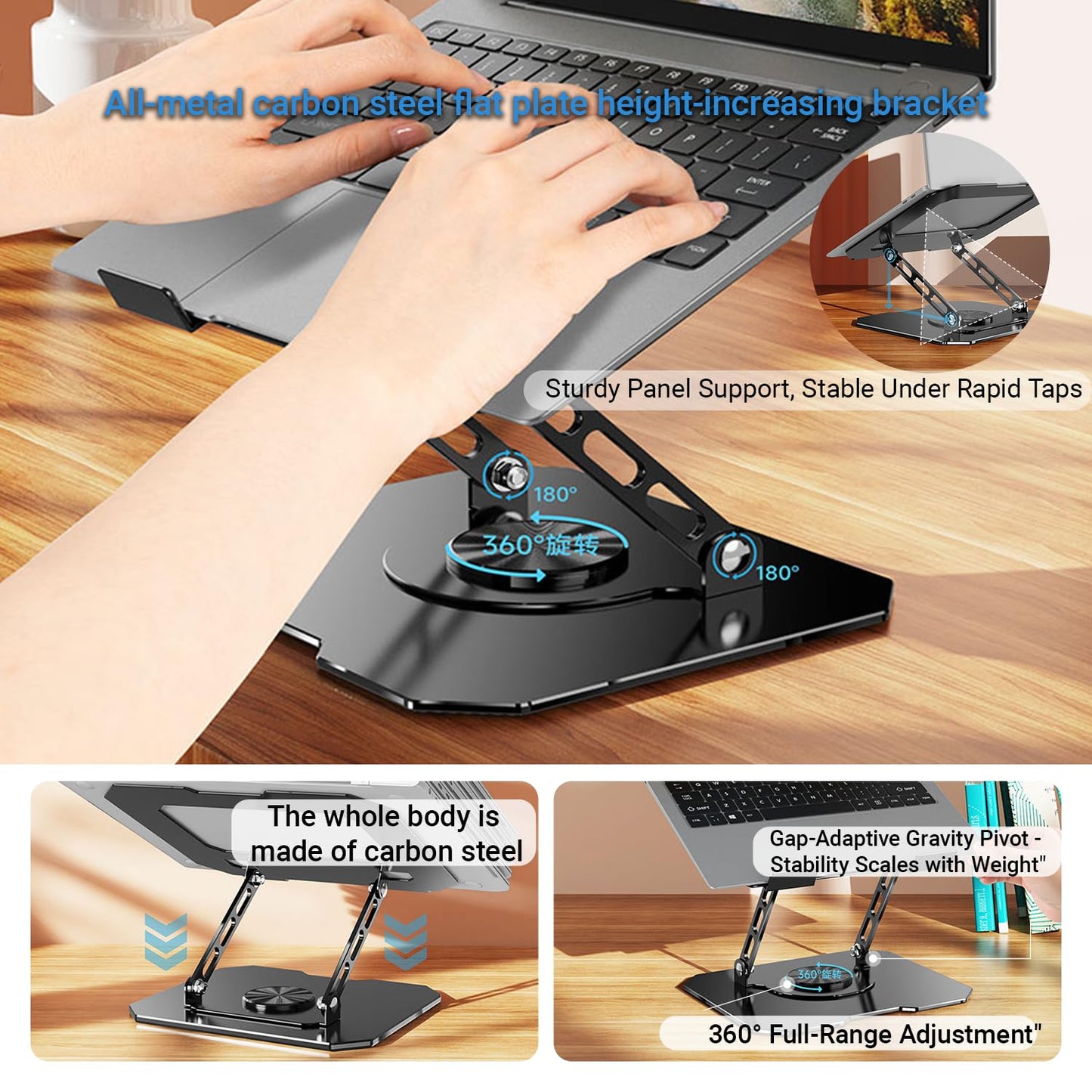 360° Rotating Laptop Stand for Desk, Heavy Duty Solid Steel Ergonomic Laptop Riser, Foldable Portable Computer Holder, Stable Adjustable Stand Compatible with MacBook Air/Pro 10-16 Inch Laptops