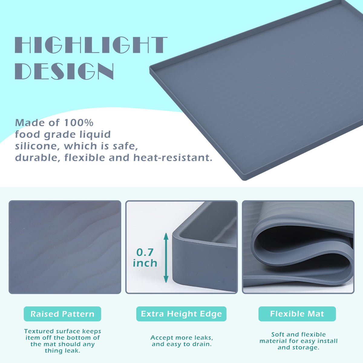 Waterproof Silicone Under Sink Mat 25'' x 22'' Shelf Liner for Kitchen and Bathroom (550 sq inch)