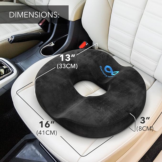 Everlasting Comfort Memory Foam Donut Pillow for Tailbone Pain Relief - Ergonomic Hemorrhoid Pillow for Sitting - Machine Washable, Anti-Slip - Ideal Donut Seat Cushion for Postpartum Pregnancy