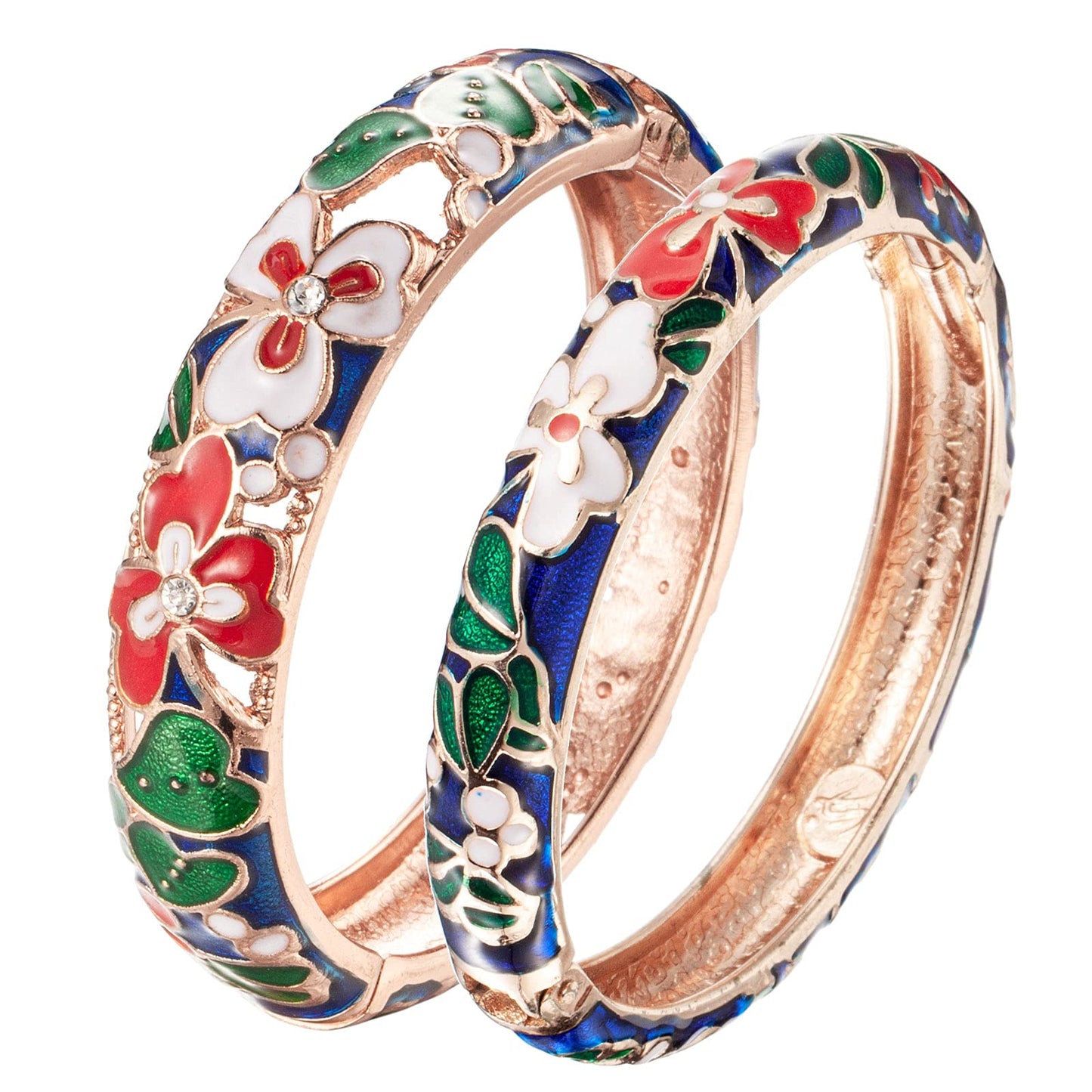 UJOY Fashion Cloisonne Bracelets Plated Leaf Filigree Enameled Womens Gifts Bangles Spring Hinged 88A22 Navy Blue