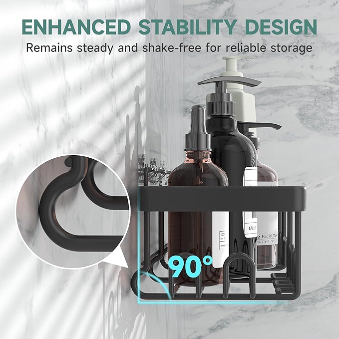 Veken 5-Pack Rustproof & Waterproof Kitchen Sink Organizer, Large Capacity Spice Rack，Heavy-Duty Wall-Mounted Storage Shelves for Kitchen & Bathroom, Soap Dish & Multi-Purpose Sponge Holder, Black