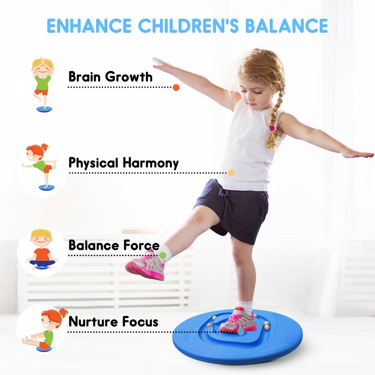 Kids Maze Balance Board - Wobble Trainer for Ski Surf Snowboard, Non-Slip Sensory Rocker Ages 3-12, Core Therapy & Skate Prep Ocean blue
