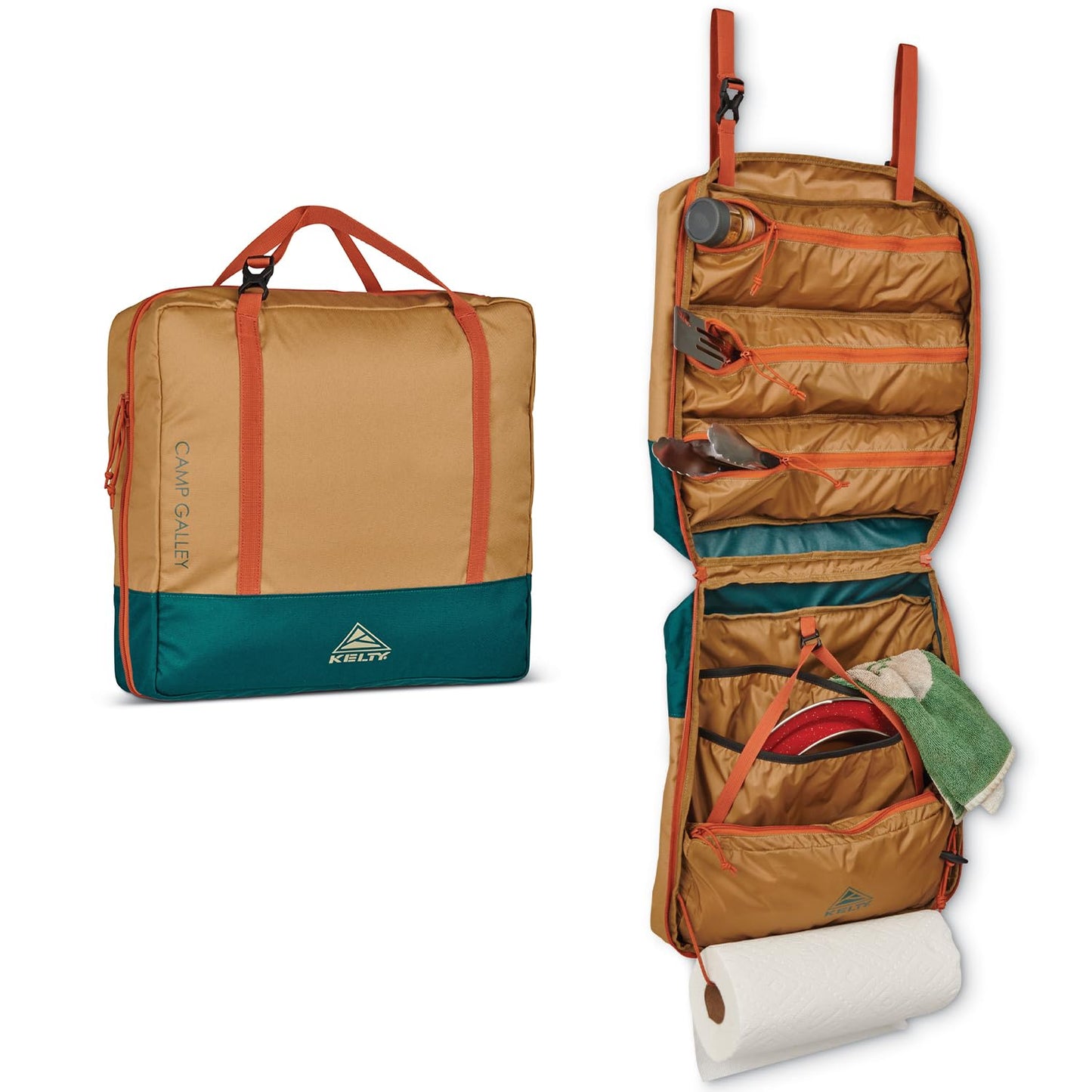 Kelty Camp Galley – Camp Kitchen Organization Kit, Pockets, Compartments for Outdoor Cooking Essentials, Plastic, DULL GOLD/DEEP TEAL