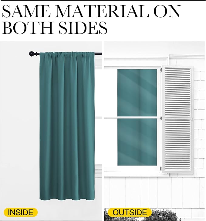NICETOWN Blackout Curtains for Bedroom, Blackout Curtain Panels, Sea Teal, 1 Pair, 62 by 63-inch, Window Treatment Energy Saving Thermal Insulated Solid Rod Pocket Blackout Drapes/Draperies