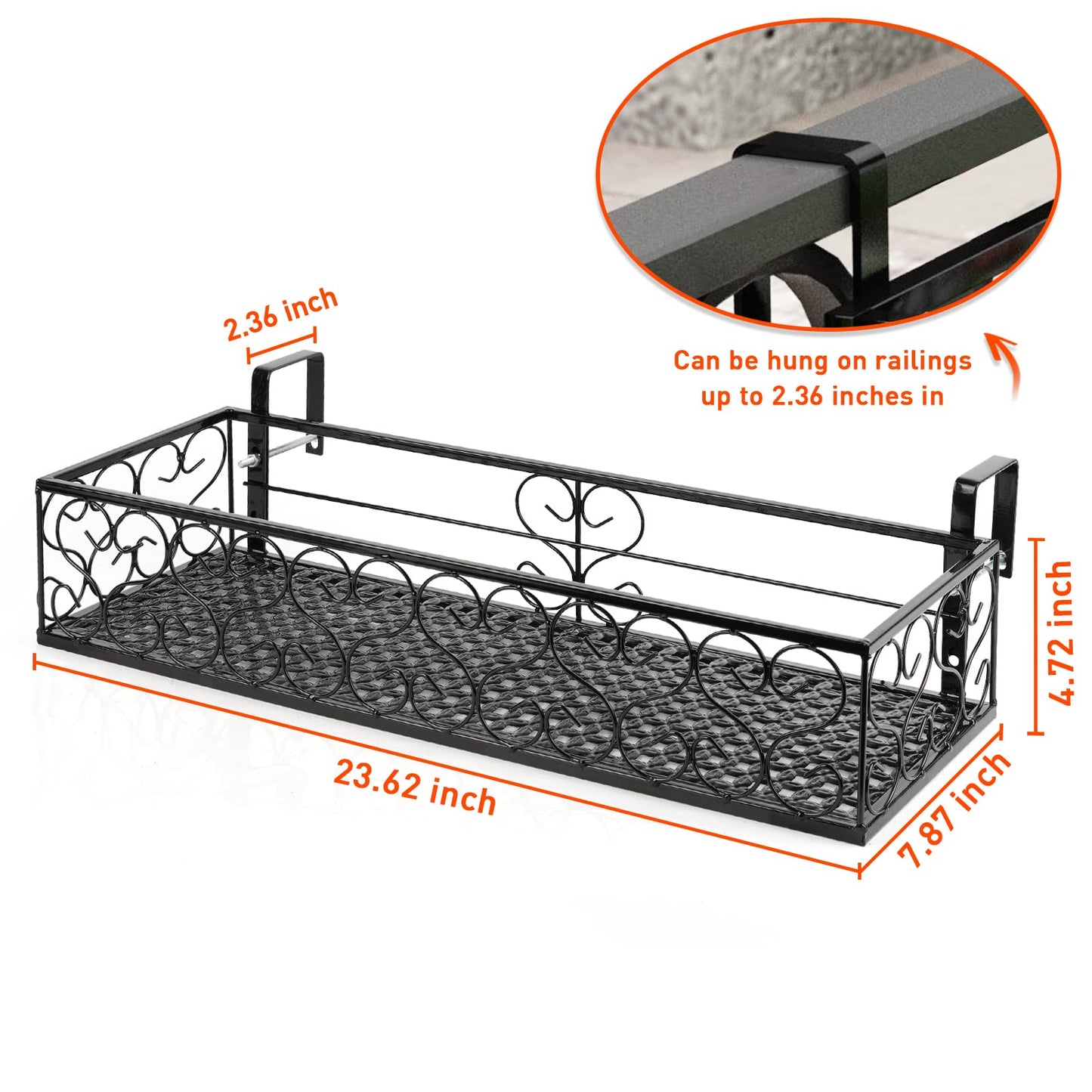 Fitlyiee Balcony Flower Pot Stand Rack Patio Railing Shelf Plant Pots Holder Windows decorate (L, Black)
