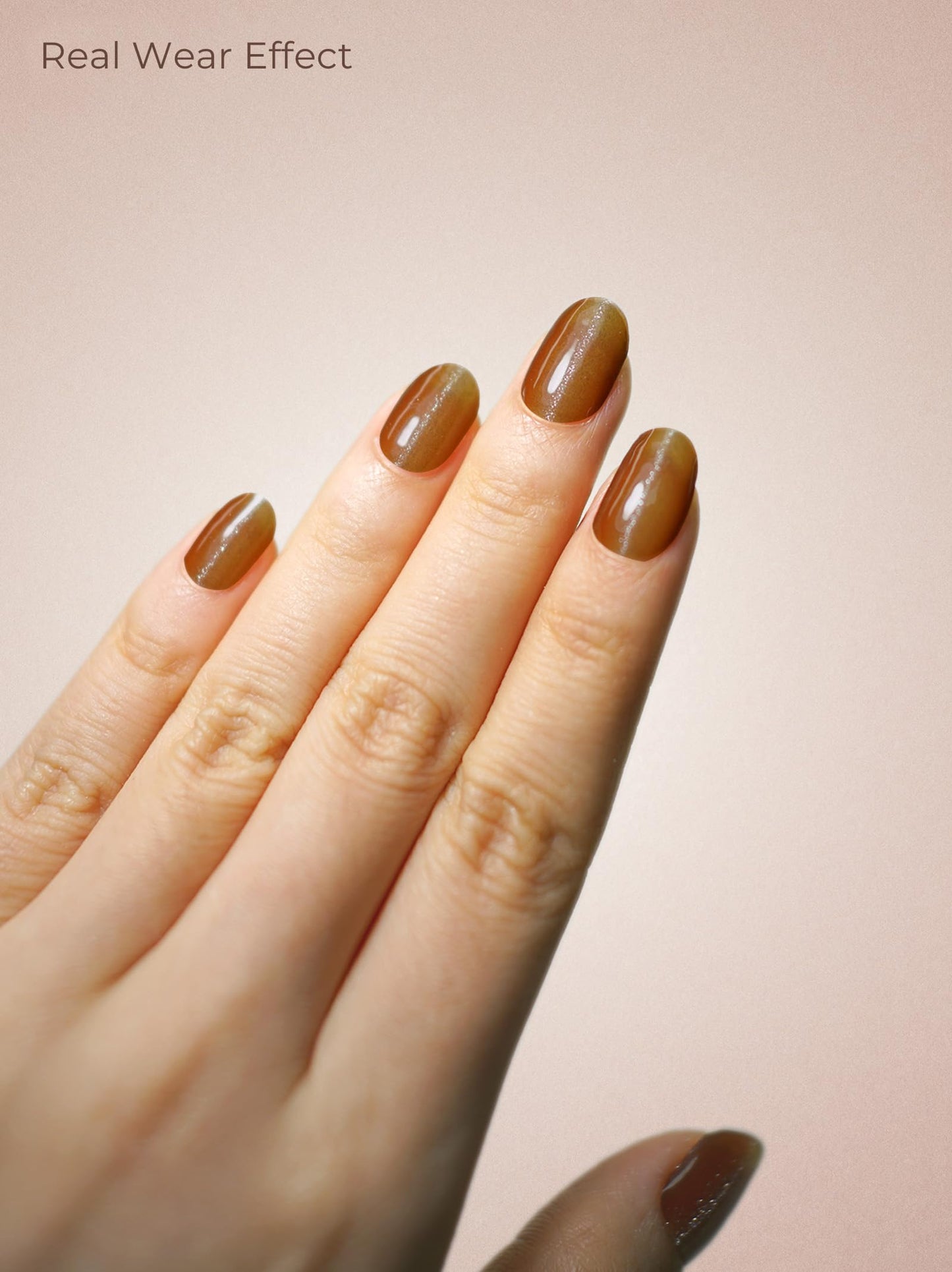 Beaolata Real Gel Nail Strips (No UV Light Needed) - 44Pcs Salon Quality Nail Stickers - Long Lasting Polish Wraps for Women, Easy Apply & Remove (Honeyed Gem Brown)