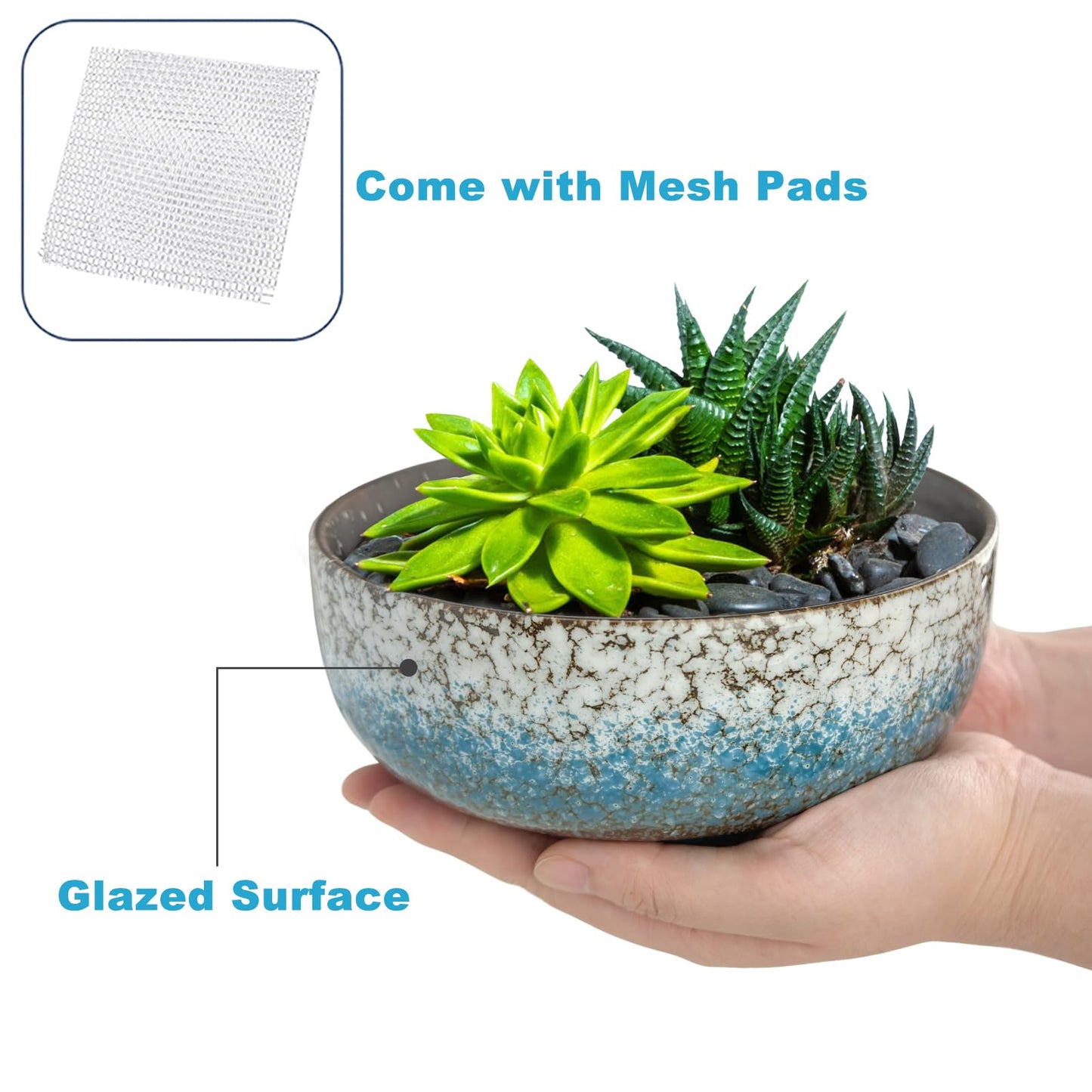 kilolfy Happy Bonsai Pot 6.5 inch Glazed Ceramic Succulent Planter Container