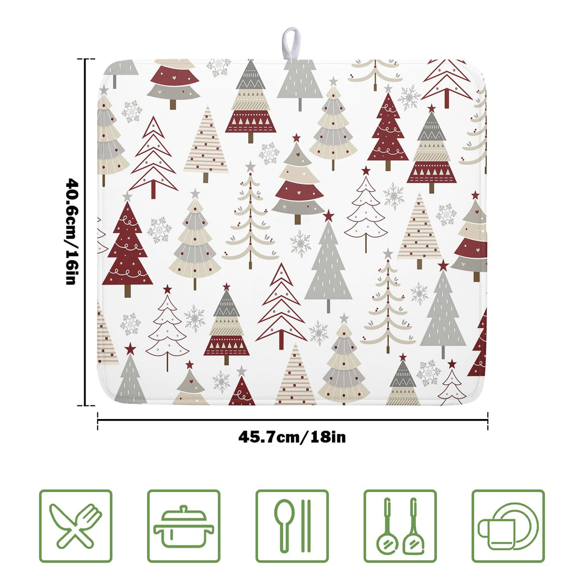Christmas Tree Dish Drying Mat for Kitchen Counter Christmas Pine Tree Dish Drying Mat 16x18 Inch Geometric Winter Dish Draining Mat Absorbent Reversible Dish Pad Kitchen Accessories Table Protector