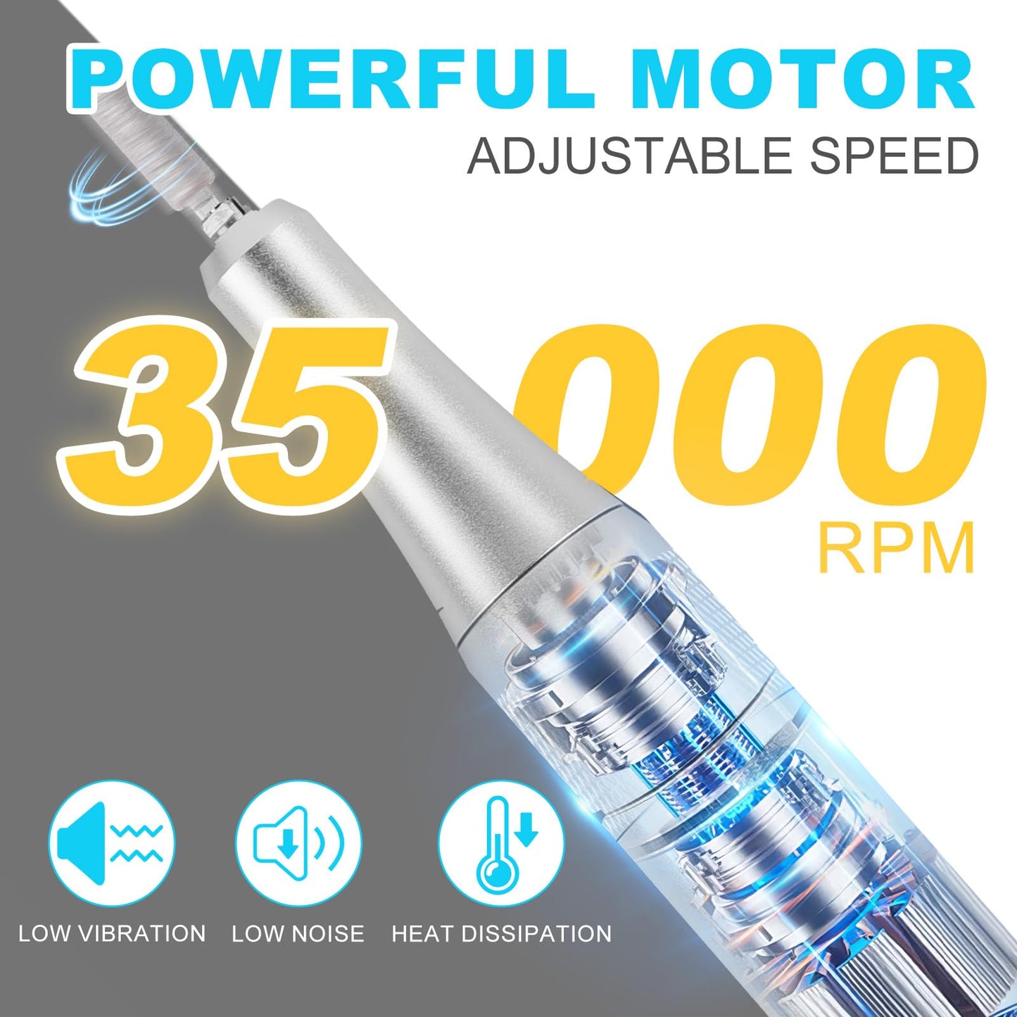 MEKK Nail Drill Kit,35000RPM Electric Nail Drill Professional Electric Nail File with 12PCS Bits,Anti-Shaking Cordless E Filer for Nails with LCD Display,Home & Salon (White)