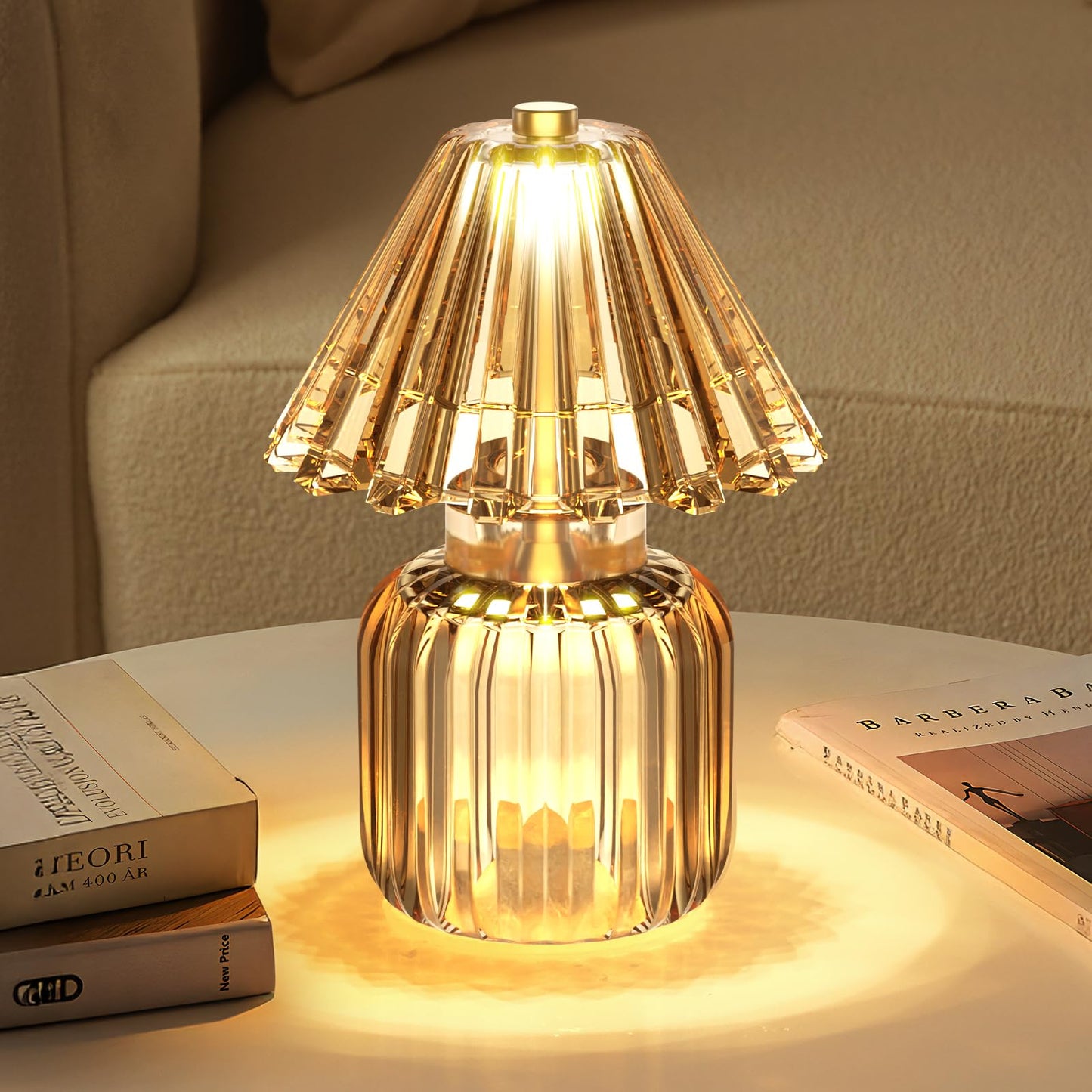 SisiHokai Small Battery Operated Lamp with Timer, Tiny Cordless Glass Table Lamp for Home Decor, Kitchen, Bathroom, Birthday Gift for Women, Jelly Amber