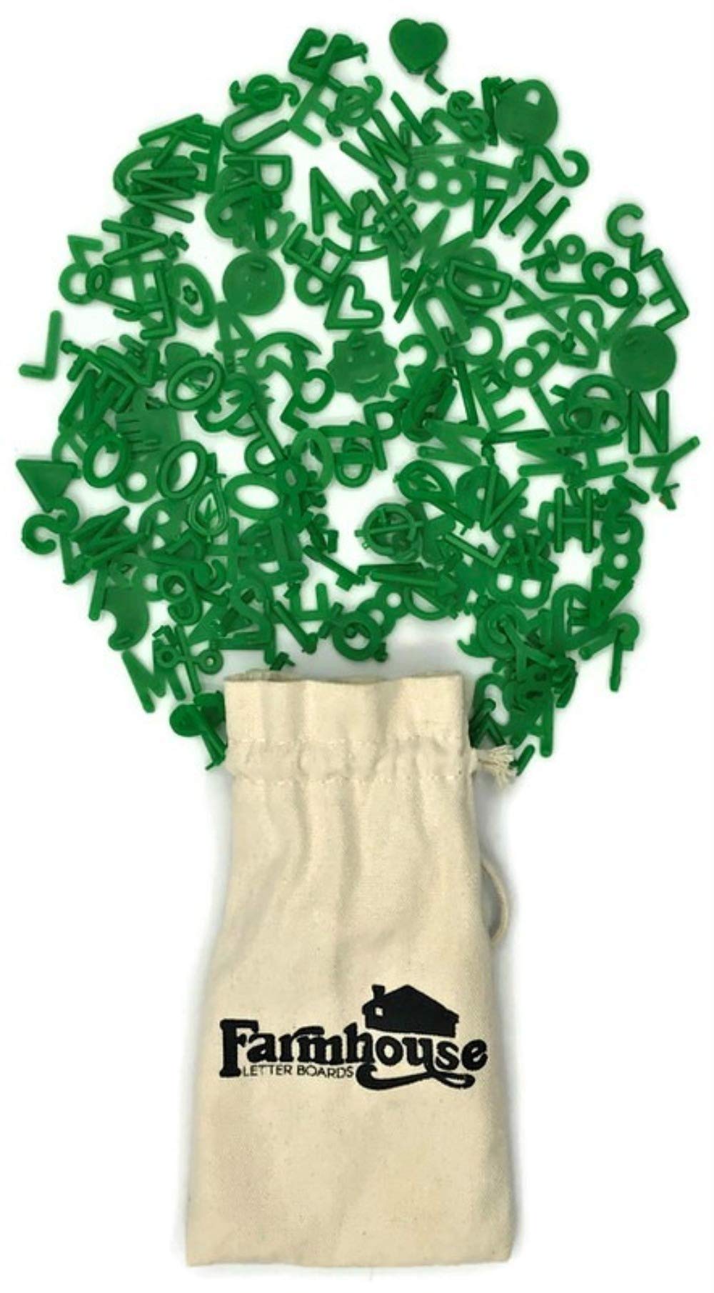 Green Letter Set for Changeable Felt Letter Boards, 3/4" 460 Characters (Includes Symbols / Emojis, Numbers, Punctuation) & Burlap Storage Bag