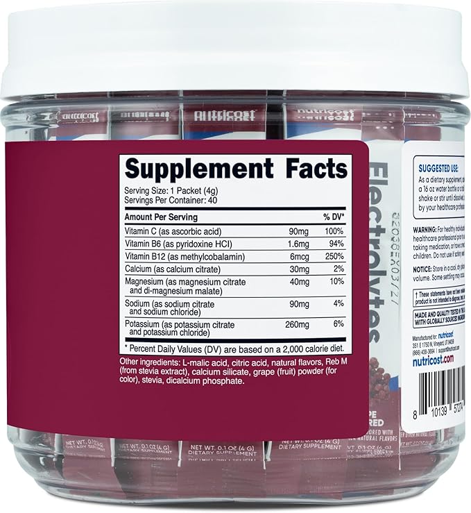 Nutricost Electrolytes Complex, Grape Flavored, 40 Stickpacks - Advanced Hydration Complex