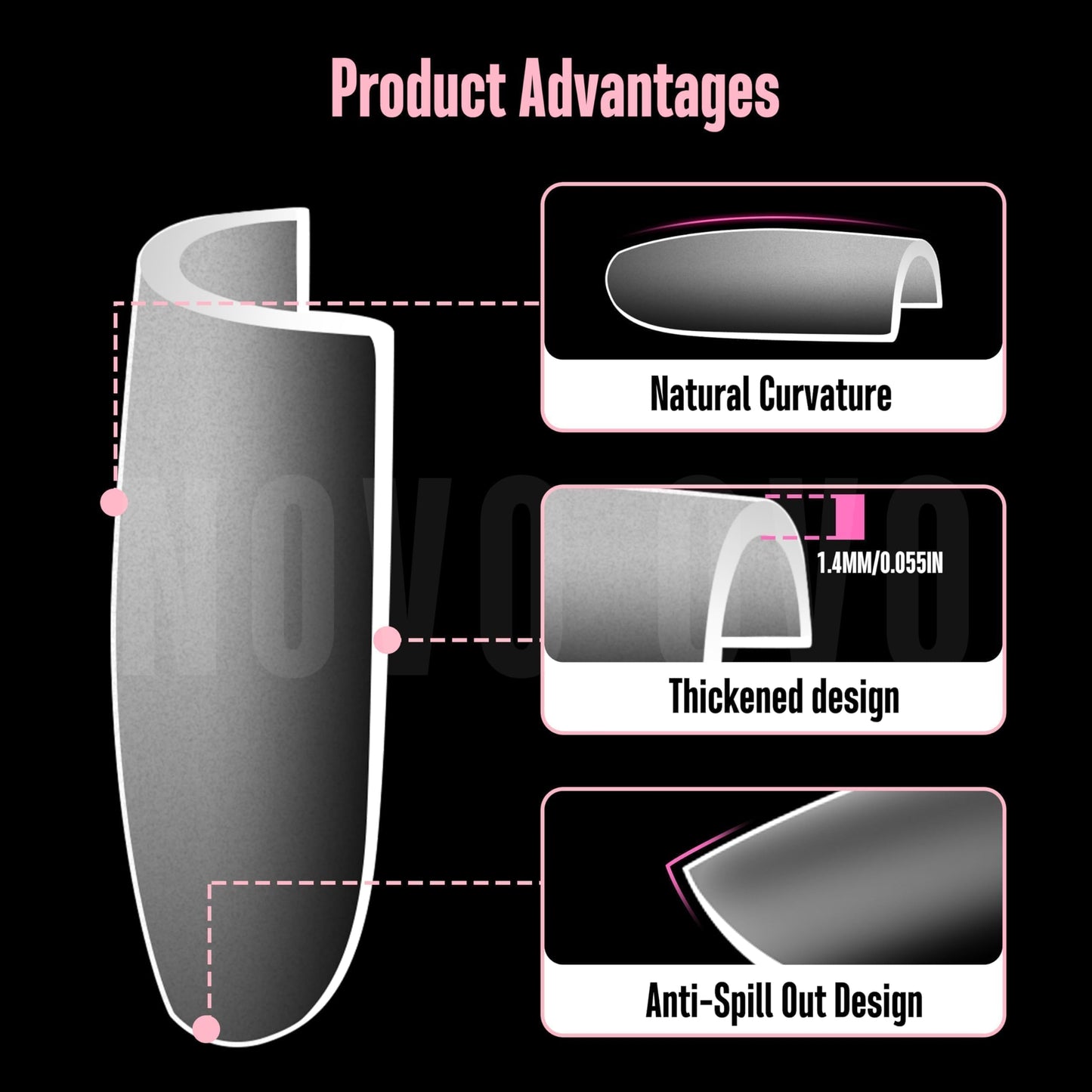 NOVO OVO Sharp Square Short Nail Tips Press on, Natural (Not Sculpted) No C Curve Soft Gel Double Matte Clear Fake Nail Extension, Full Cover False Nails for Salon DIY Manicure x 15 Sizes 240 pcs
