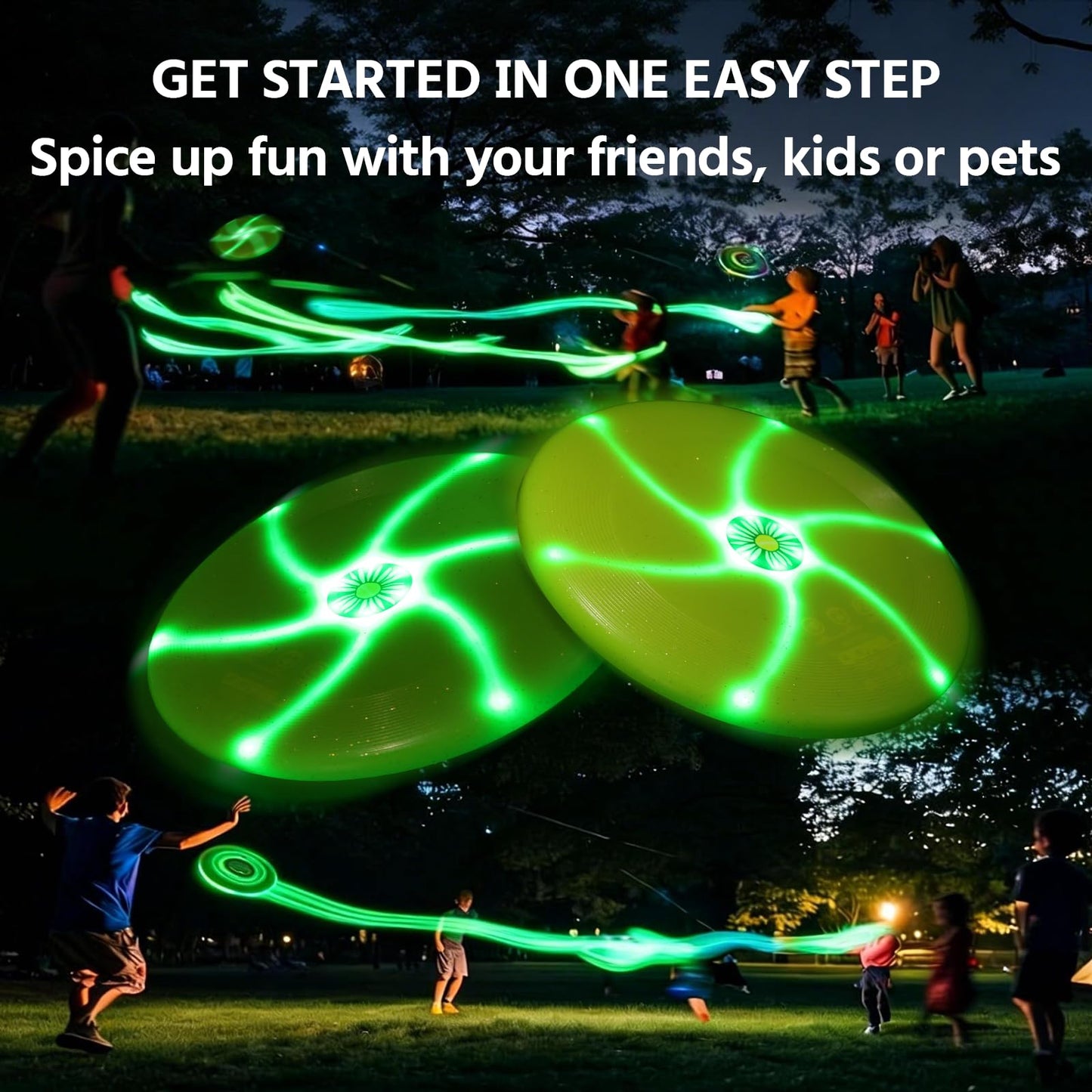 LaRoo Light up Flying Discs, Lighting Mode, Rechargeable Glow in The Dark Flying Ring, 10 in Lightweight, Suitable for Beginners Outdoor Beach Park Backyard Games - Teens Boys Adults Sports Training