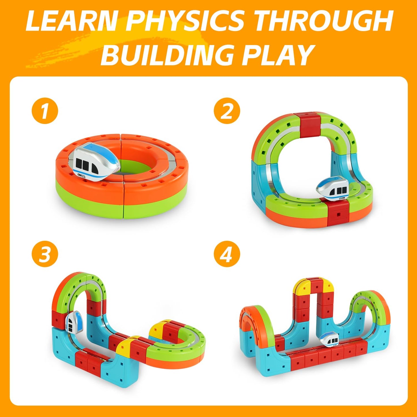 glouslove Kids Electric Train Set, DIY Track, Suitable for Children Aged 4-8,82 Pcs Car Track for Toddlers 3-5, Building Toy Train Track Gravity-Defying 3D Embedded Layouts & Motorized Car, STEM Gift