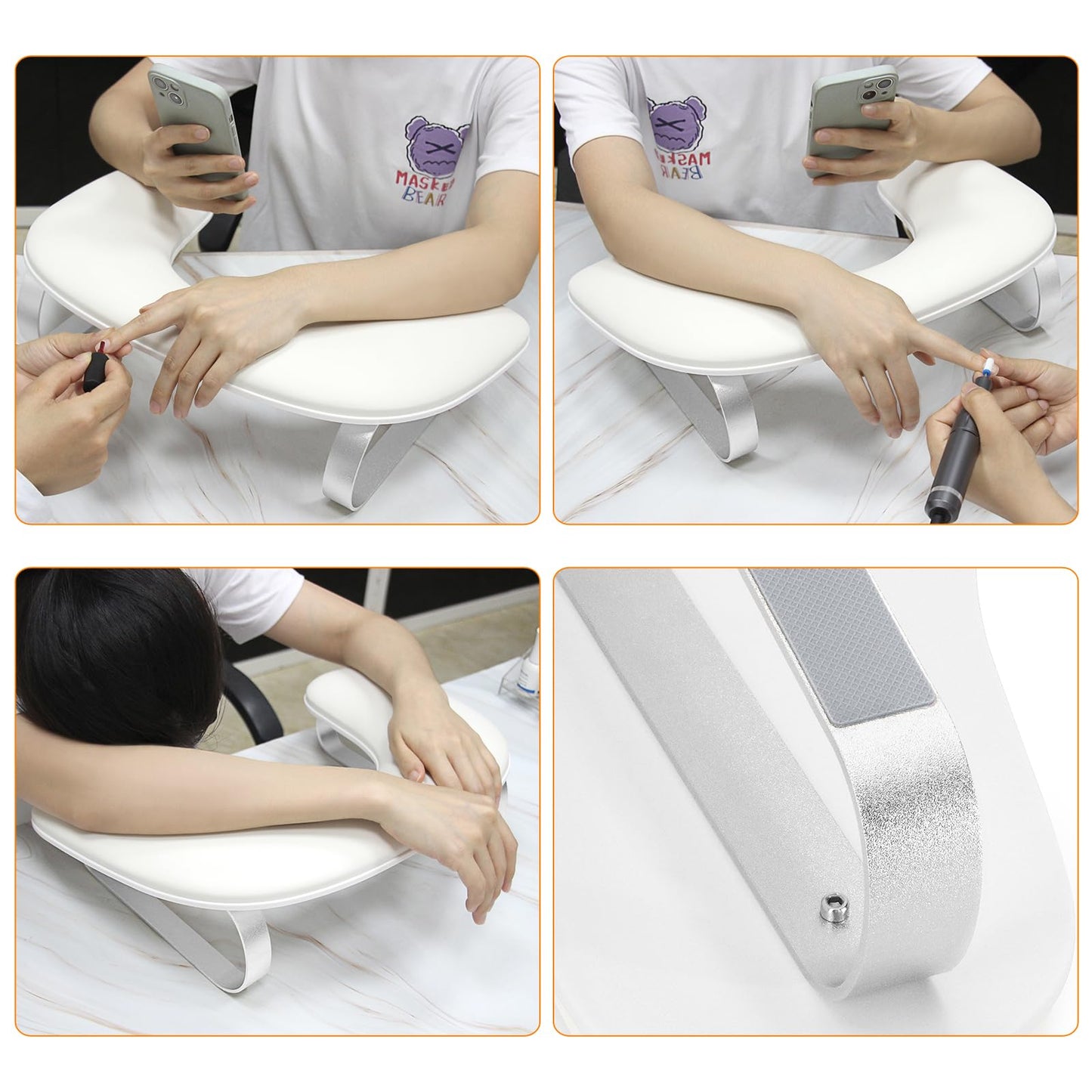 Arm Rest for Nails Tech 10° Inclined, U-Shaped Nail Hand Rest Manicure Arm Rest Stand with Silver Aluminum Alloy Holder Non-slip