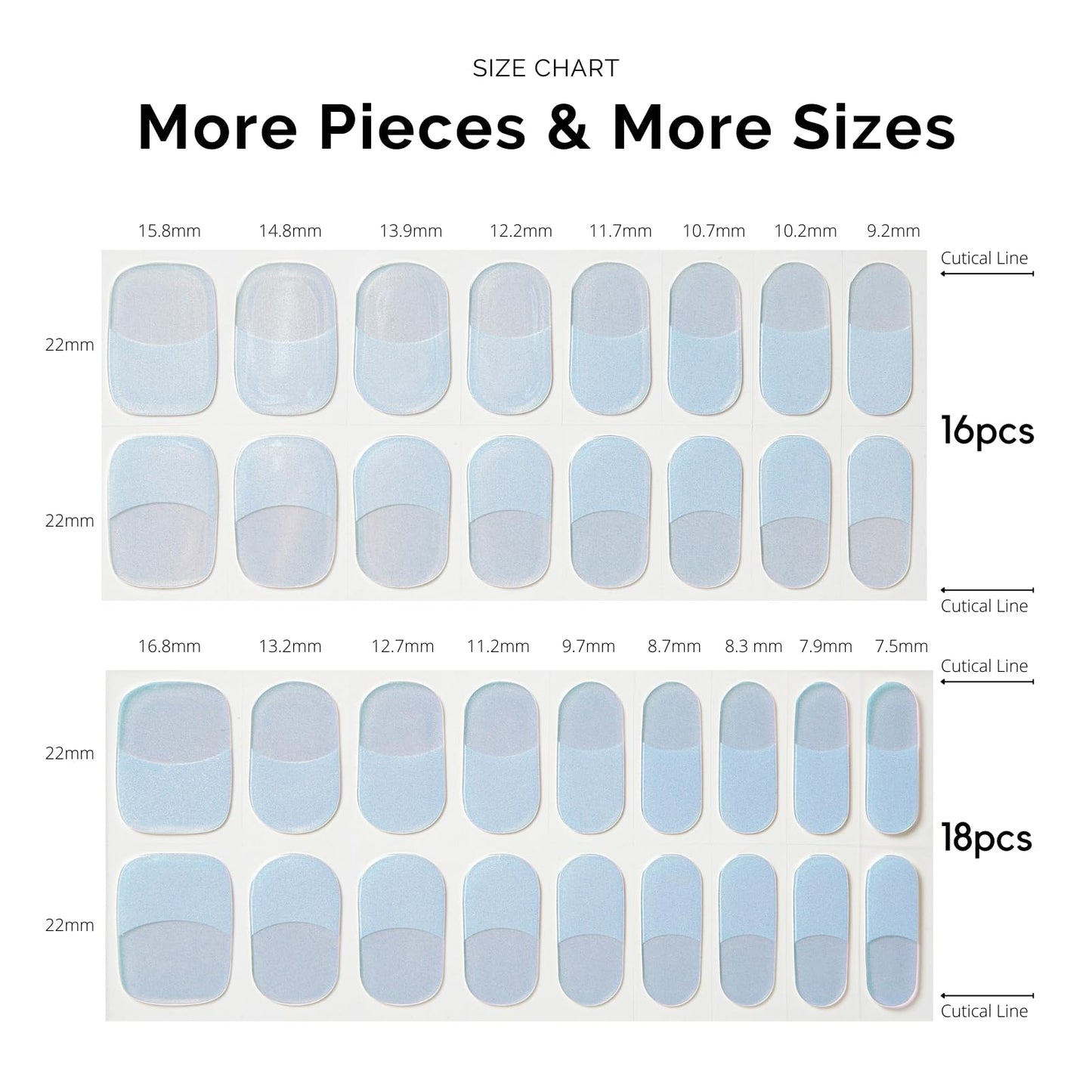 Semi Cured Gel Nail Strips - NAILOG 34 Pcs French Clear Glitter Nail Stickers Extra Long Wraps with Glossy Gel Finishing, Magic Aura
