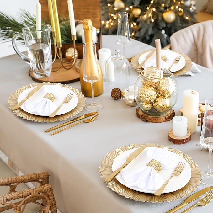 Mifoci 24 Pcs Champagne Gold Charger Plates Bulk 13 Inch Plastic Round Chargers Fluted Edge Dinner Plate Wedding Decoration for Table Setting Wedding Party Event Tabletop