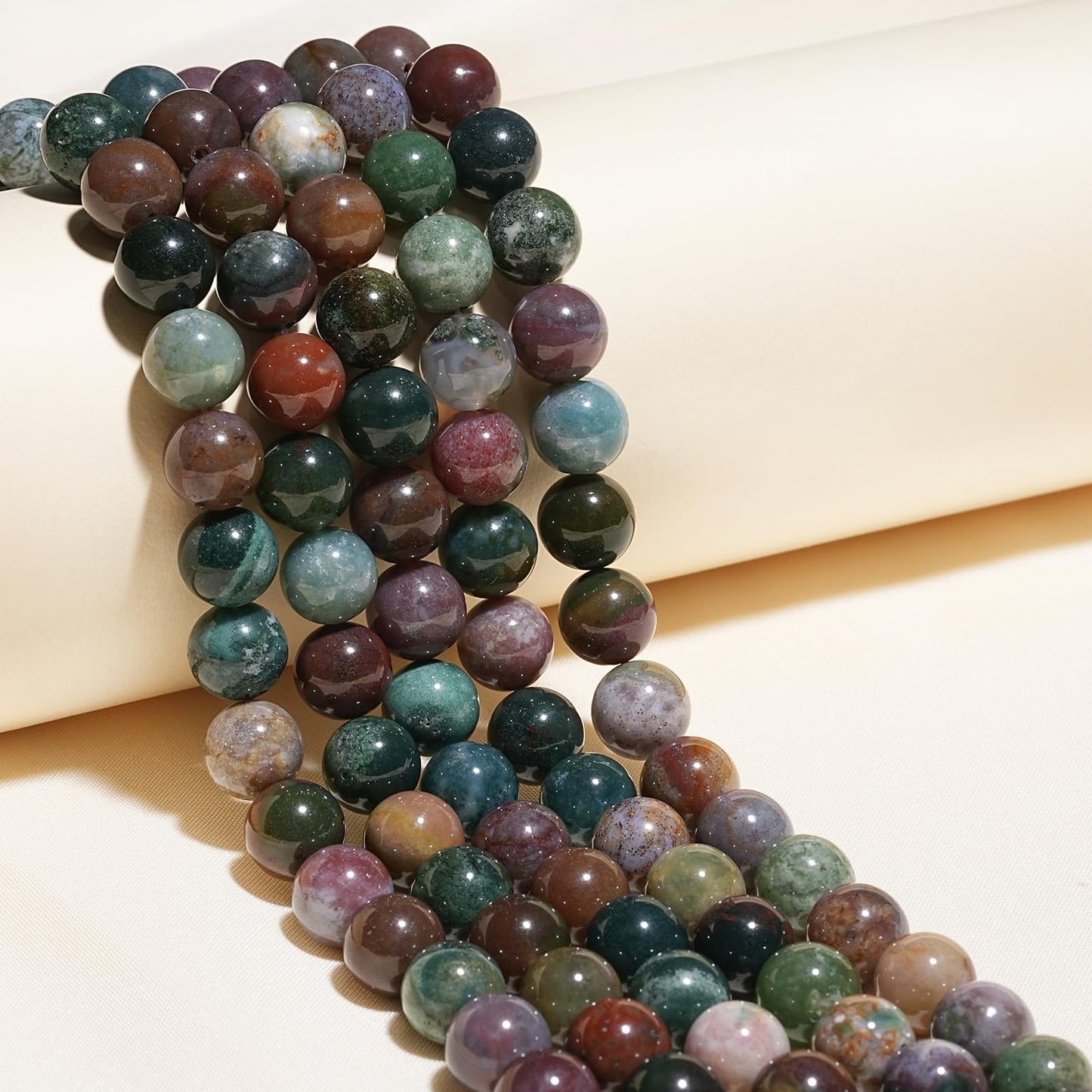 10mm Natural Indian Agate Gemstone Beads Polished Round Smooth Stone Beads for Bracelets Jewelry Making 15inch Loose Beads
