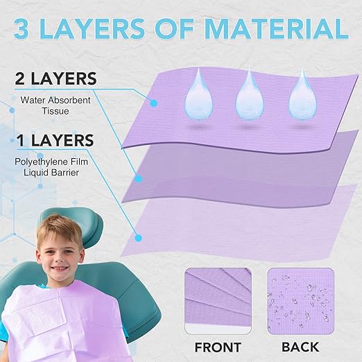 80 Pack Disposable Dental Bibs 13"x18", 3-Ply Waterproof Tattoo Bibs Sheet for Nail Salon, Dental Clinic, Feeding, Tattoo Shop (Purple)