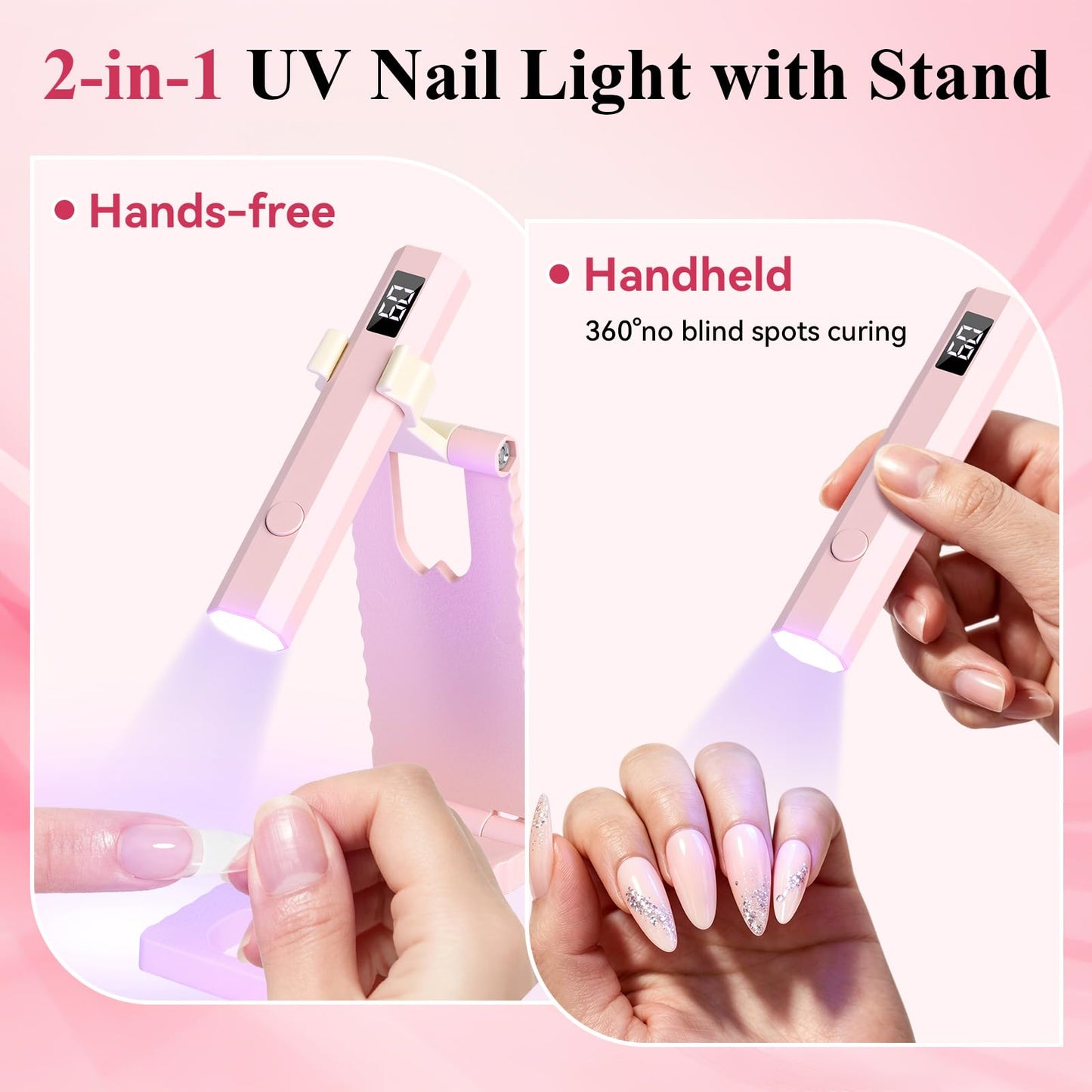 YSC Handheld UV Light for Gel Nails, Mini Portable Cordless UV Pen Light for Nails with Stands and LCD Display, Fast Flash Curing Nail Dryer for Home Salon & DIY Manicure