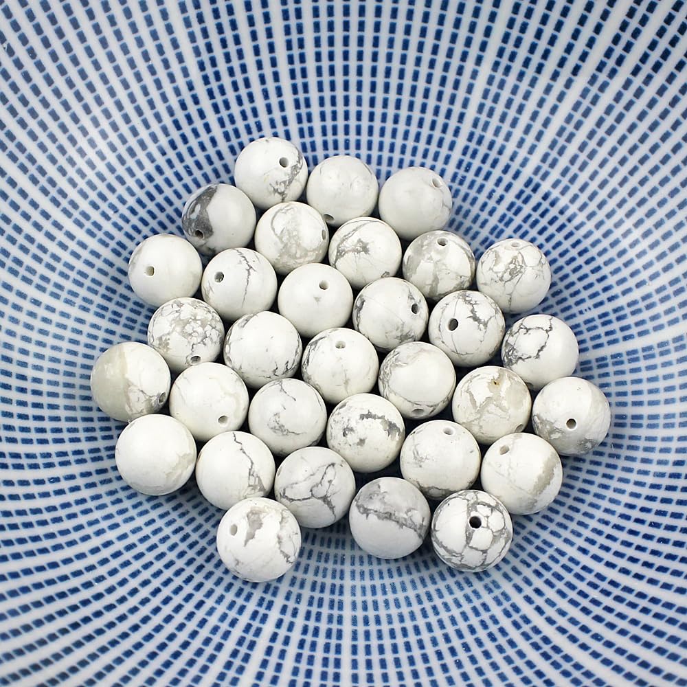 MJDCB AAAA Natural Stone Beads White Howlite Turquoise Round Loose Beads for Jewelry Making 15" (10mm)
