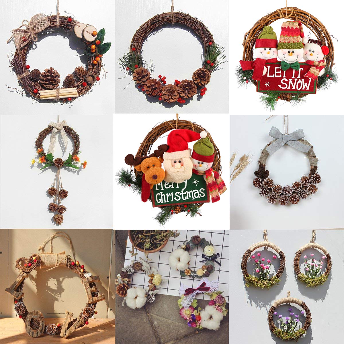 Natural Grapevine Wreath Ring - DIY Craft Vines Base Roll for Rustic Summer Fall Christmas Wreath Door Garland Home Wedding Party Decor Gift Hanging Decor Supplies, 12inch