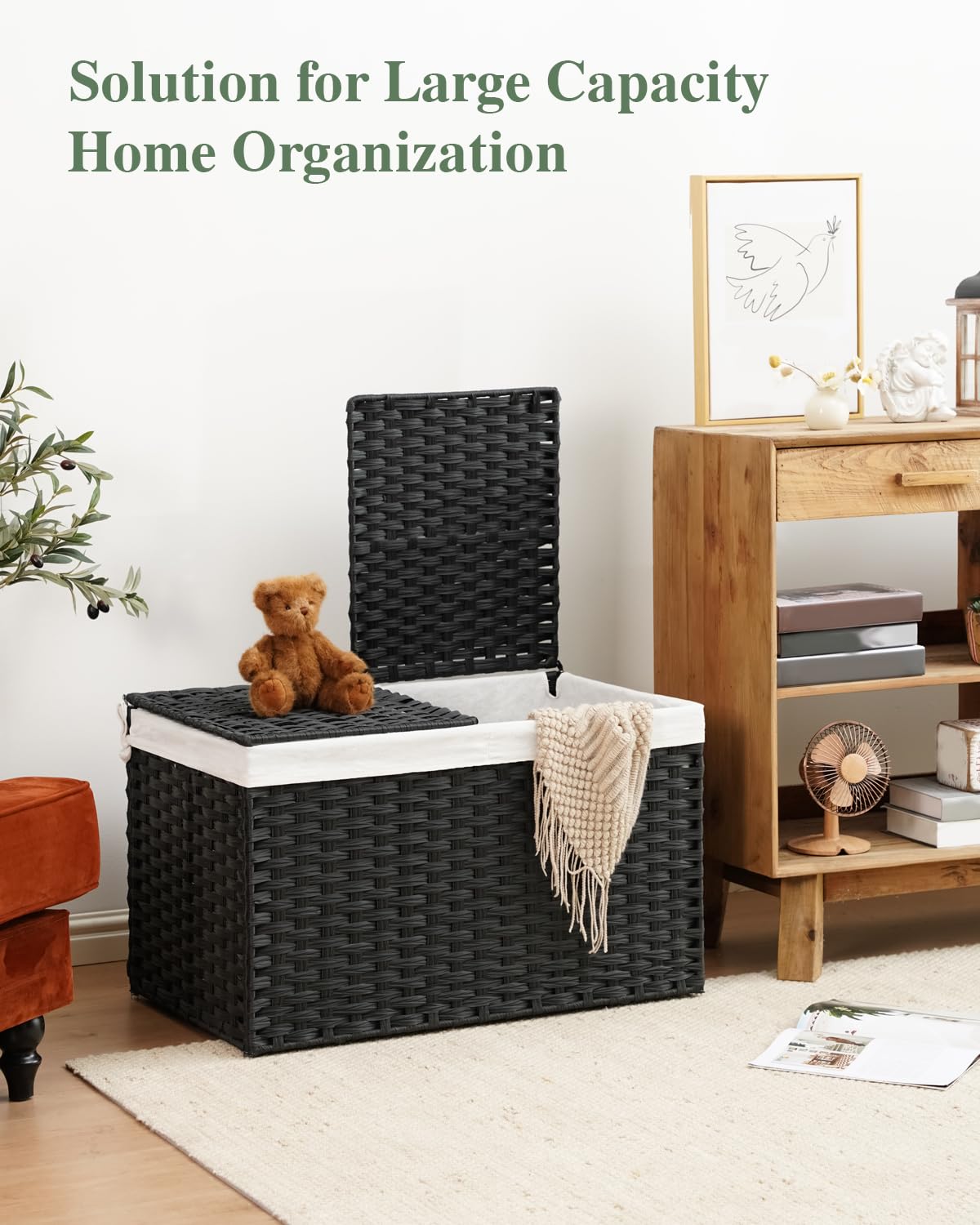 Storage Basket with Lid Wicker Baskets for Storage