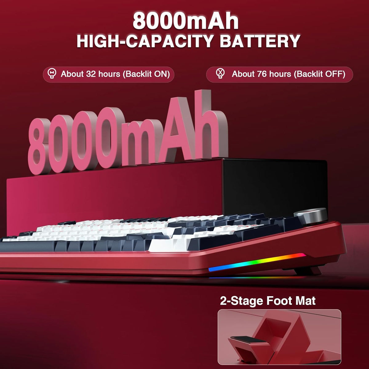 AULA F108 PRO - Wireless Mechanical Keyboard with Screen&Knob,Hot Swappable Gaming Keyboard with 8000mAh Battery,Pre-lubed Switches,RGB Backlit,PBT Keycaps Creamy Sounding Computer Keyboards,104 Keys