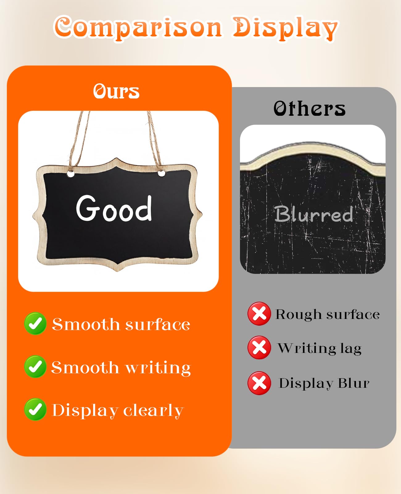 Gaahkai 10 PCS Large Hanging Chalkboard Signs, 9"x6" Reusable Double Sided Wooden Chalk Board for Wedding Kitchen & Party