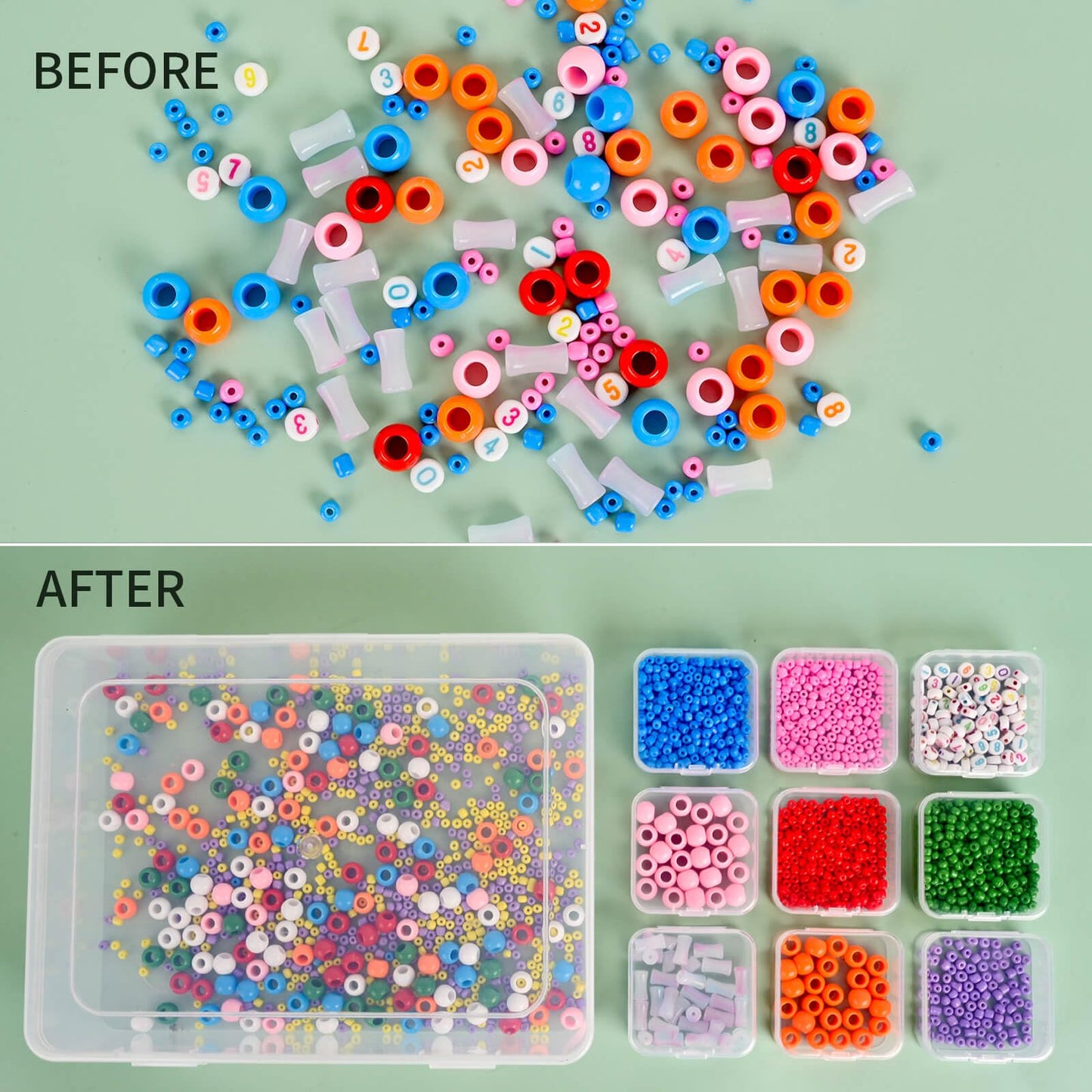 ZOQINI Bead Organizer Box, 28Pcs Small Clear Plastic Storage Containers, 1 Large Craft Organizer Box, 1 Sheet Label, Mini Parts Storage Solution for Beading Jewelry Making Diamond Arts Screws Seeds