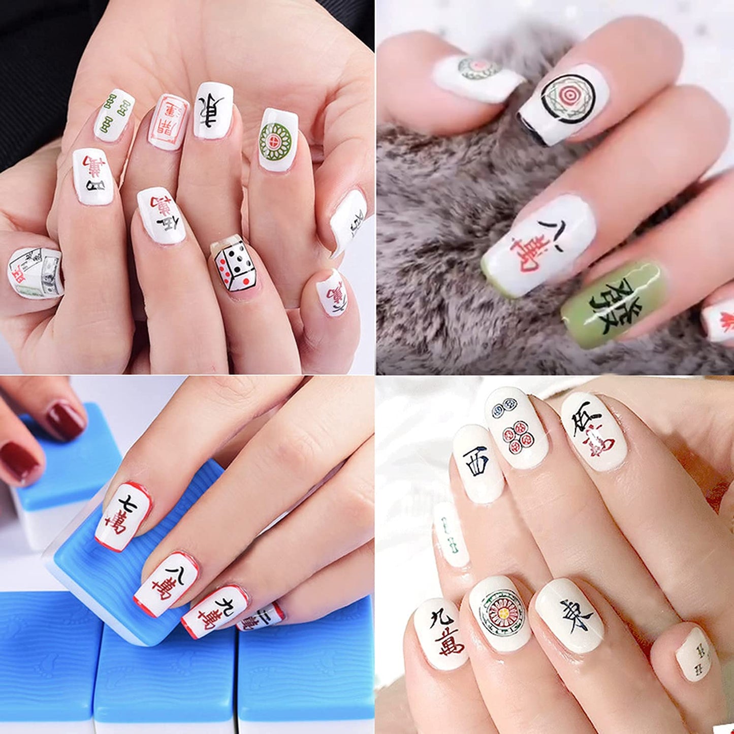6 Sheets Mahjong Nail Art Stickers with 8 Sheets Heart Nail Art Stickers
