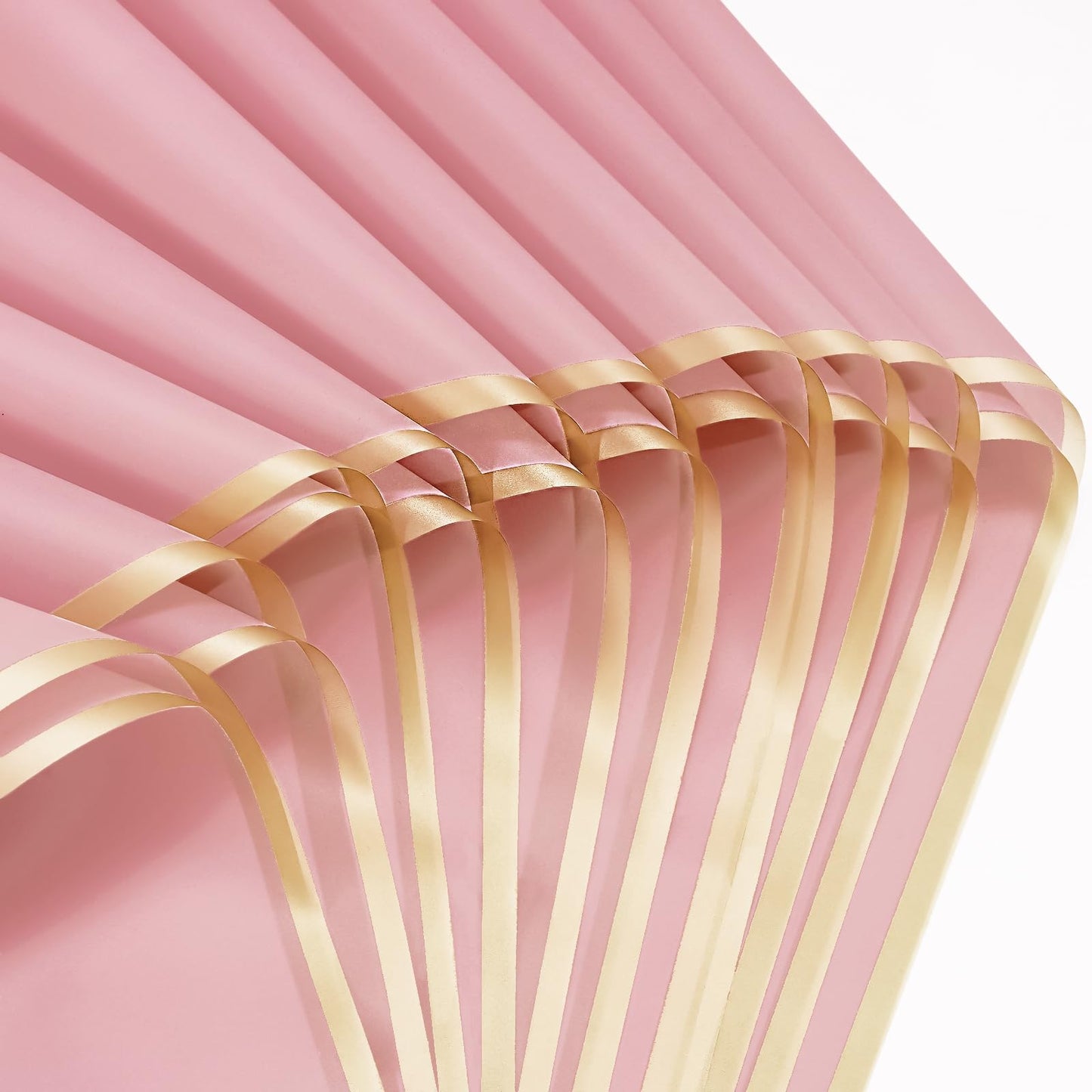 Whaline 30 Sheets Floral Wrapping Paper Folded Flat Pink Flower Bouquet Wrap Paper with Rose Gold Edge Waterproof Double Sided Florist Packaging Paper for Wedding Birthday